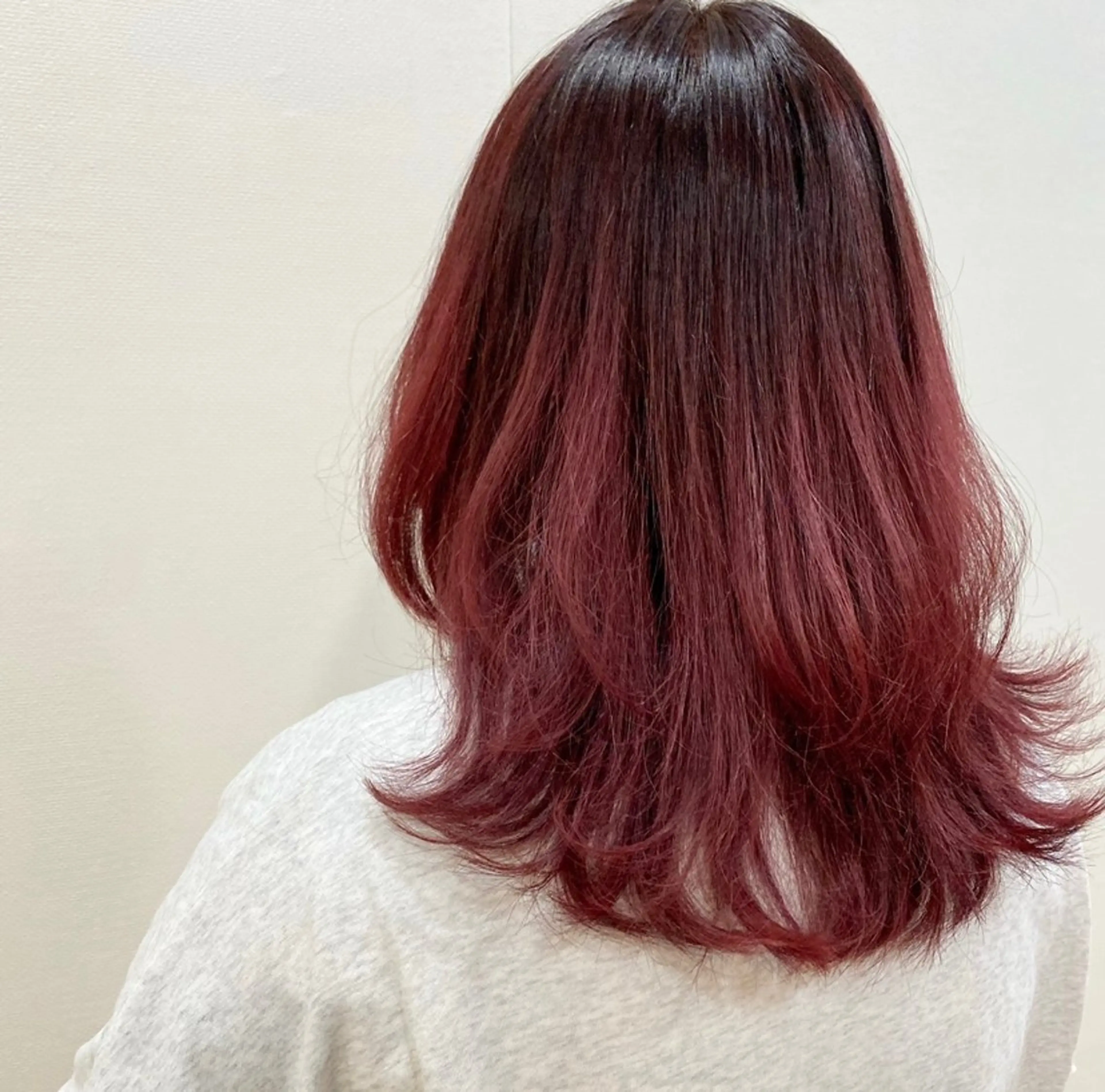 セミロング カラー カシス ハイレイヤー レイヤーカット カット ヘアカラー トリートメント erika /韓国ヘアのヘアスタイル