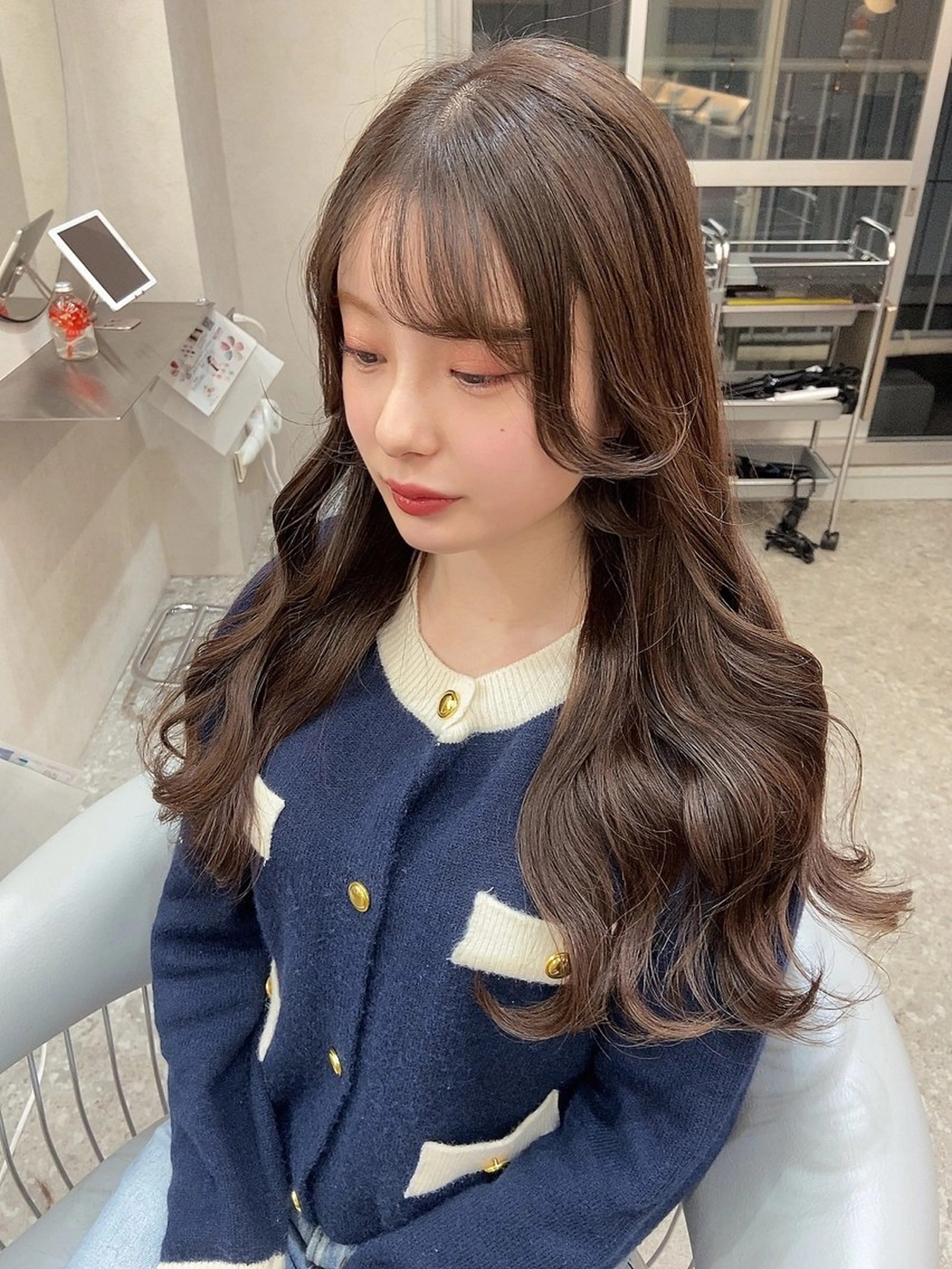 ロング カラー ベージュカラー オリーブベージュ ヨシンモリ 韓国風ヘア カット ヘアカラー トリートメント 新宿/韓国ヘア 中明度カラー/かやのヘアスタイル