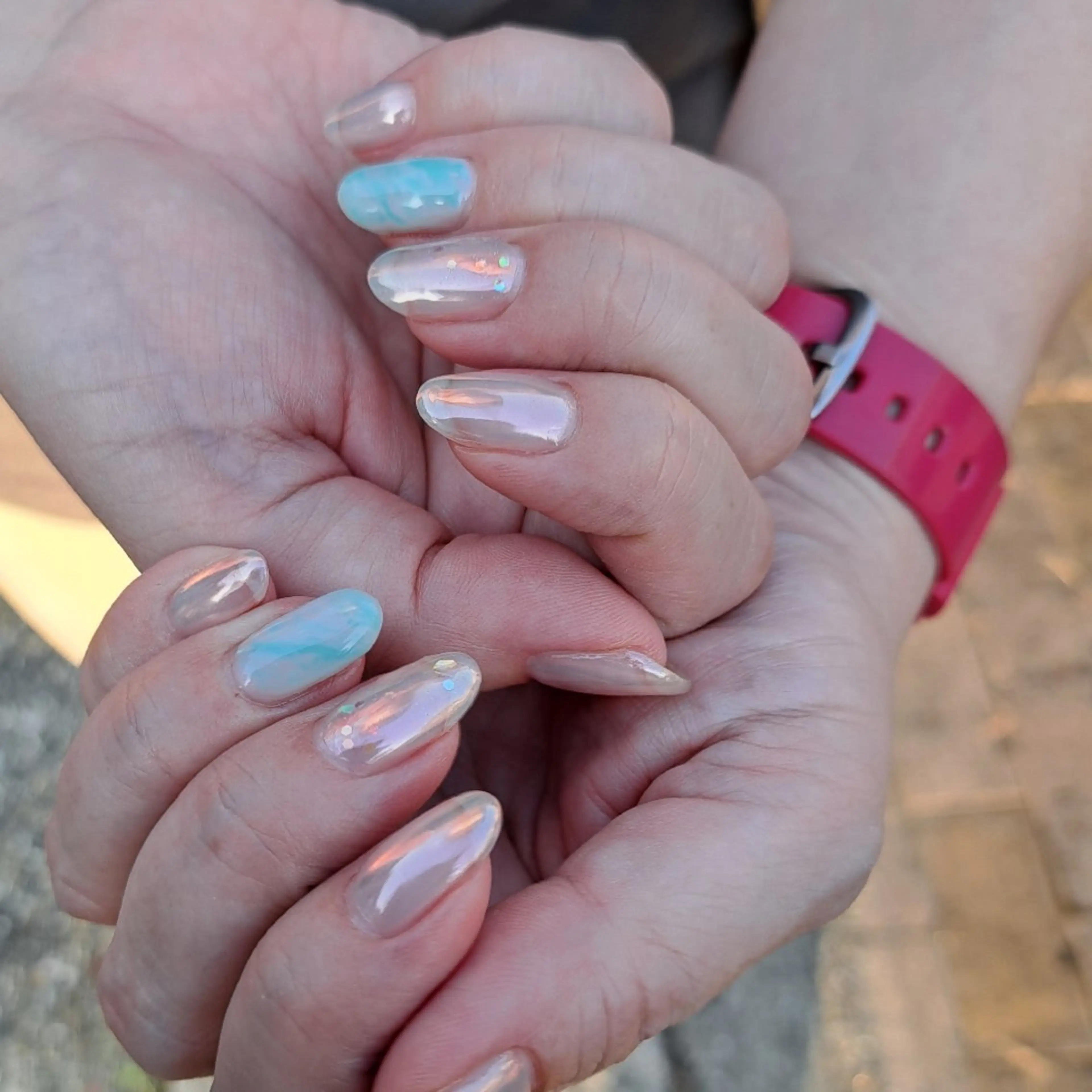 ネイル ブルー 大理石ネイル(マーブル) ミラーネイル HAYASHI  Nのネイルデザイン