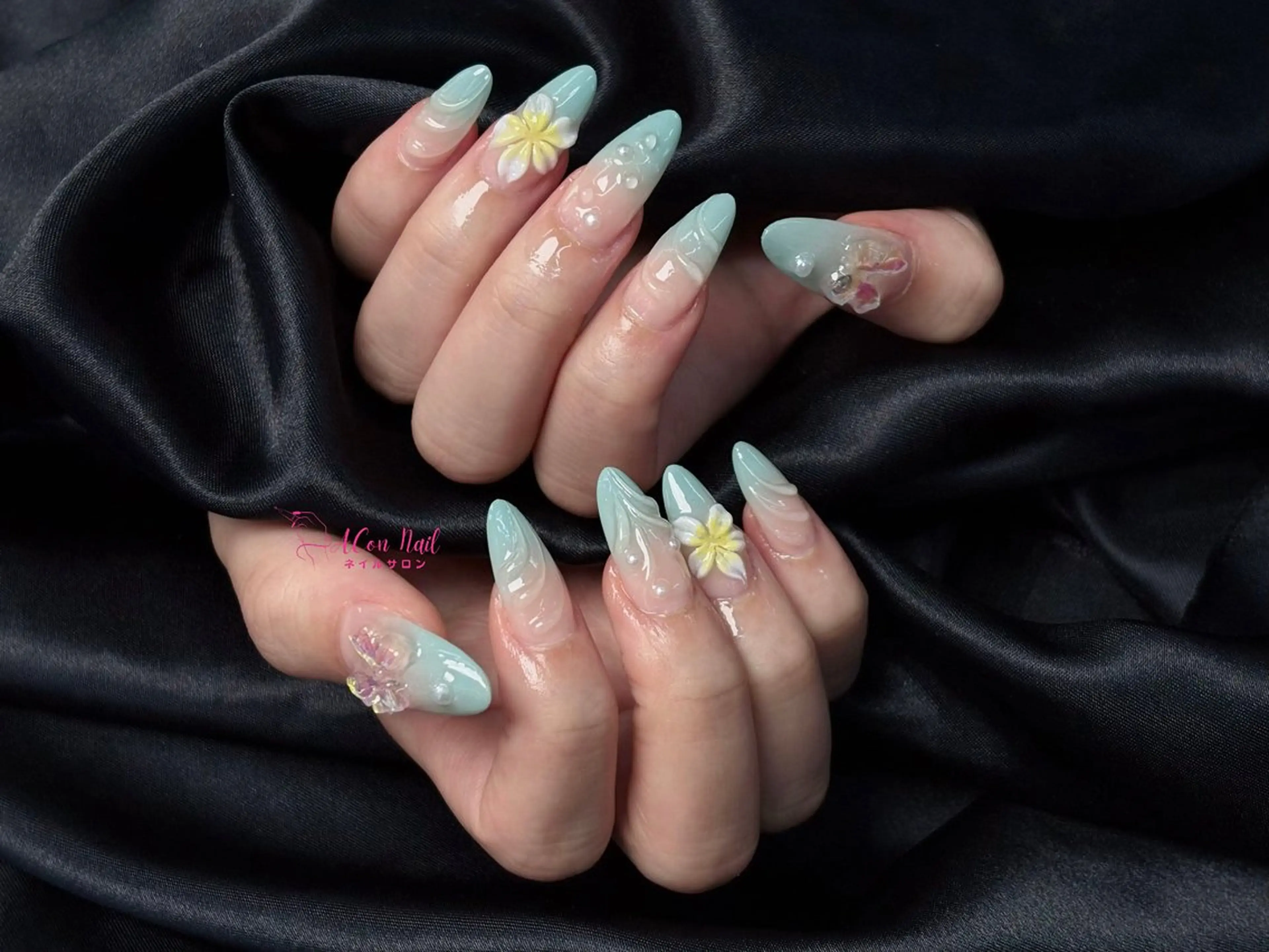 ネイル 桜ネイル 長さ出し フラワーネイル フレンチネイル ジェルネイル ハンドネイル ACon NailSalonのネイルデザイン