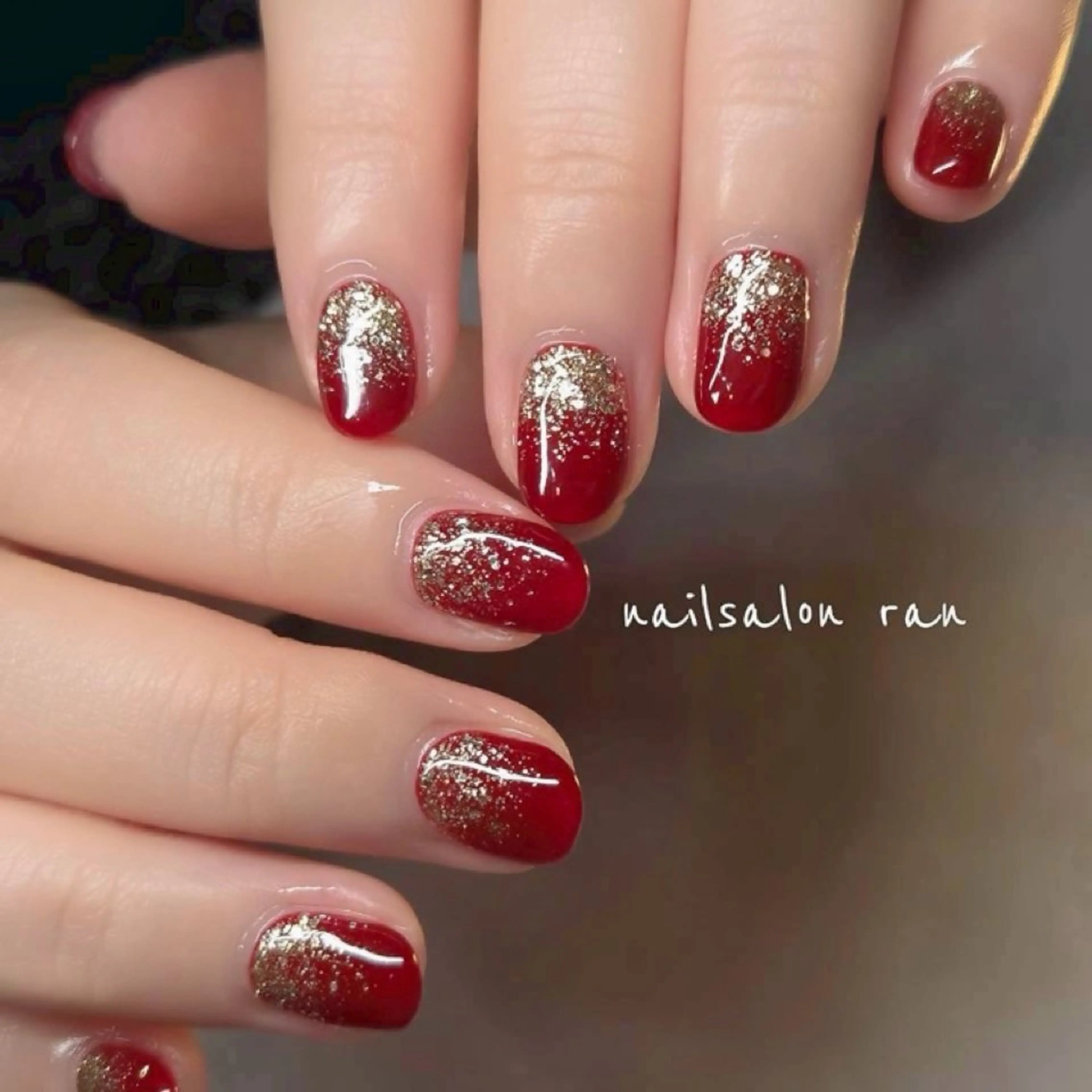 ネイル ボルドー ゴールド ラメ(グリッター) nailsalon ranのネイルデザイン