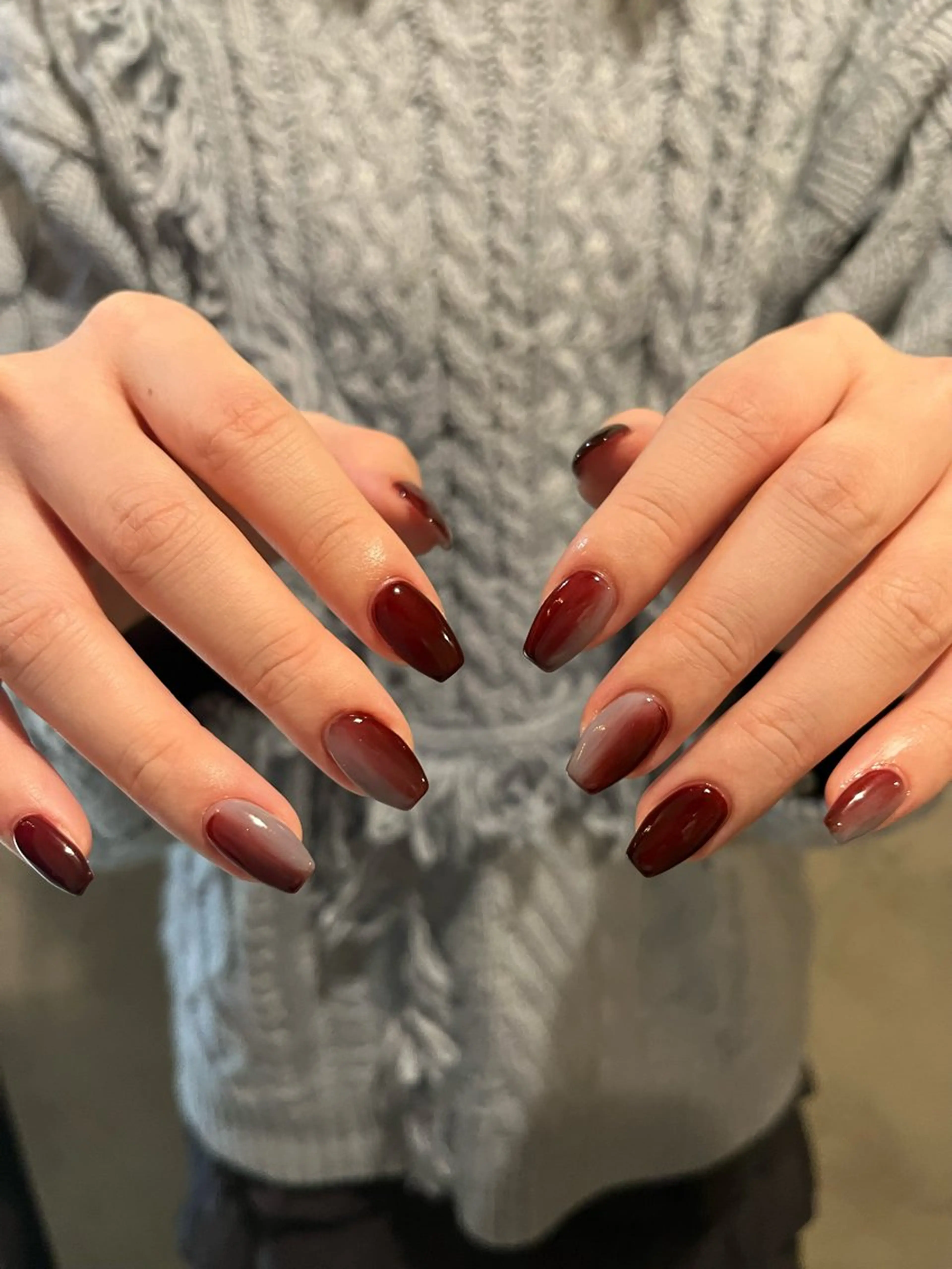 ネイル ブルー ブラウン 長さ出し ジェルネイル 赤色 ハンドネイル NORA南青山/ kanohaのネイルデザイン