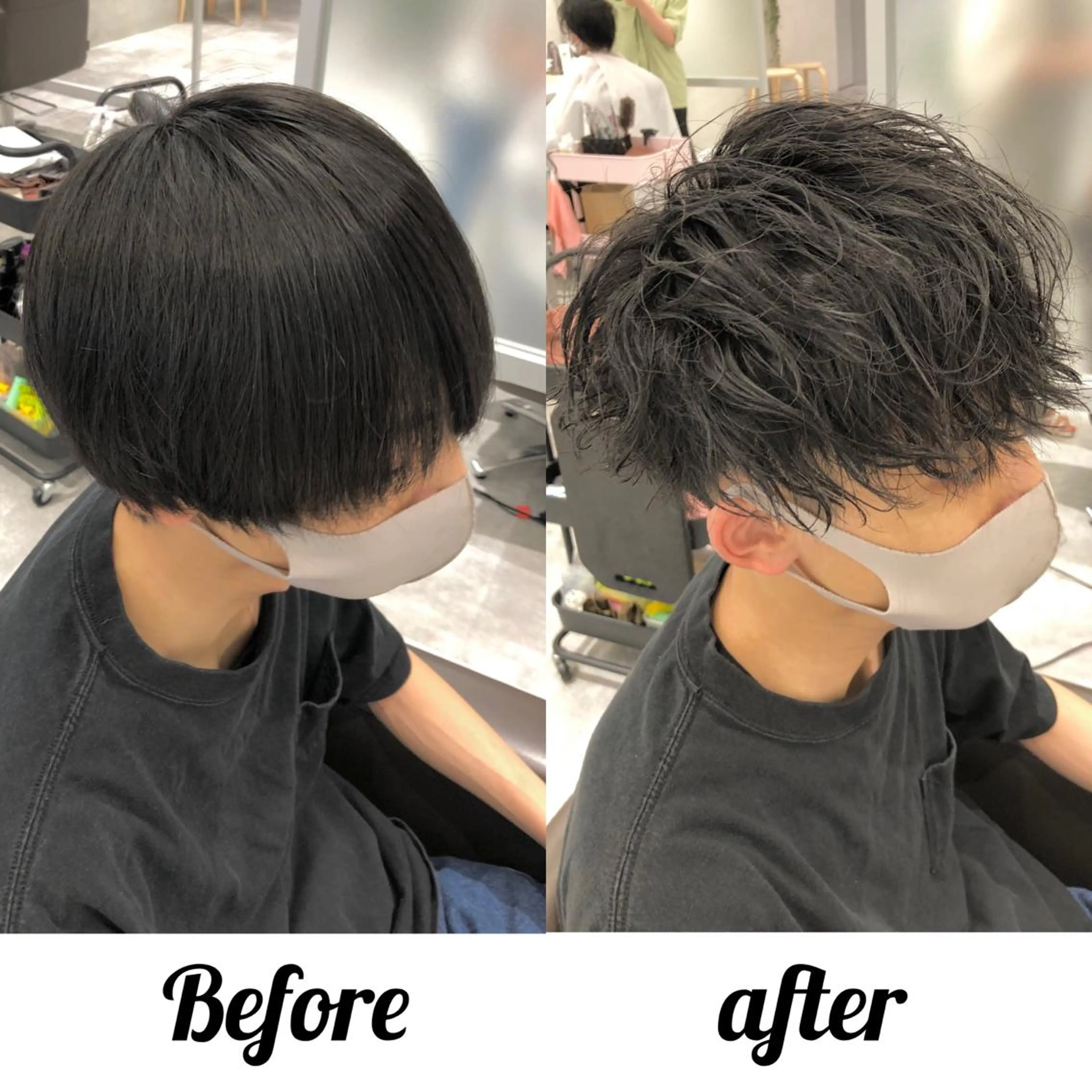 ショート カラー パーマ 関西センターパート メンズモデル募集のヘアスタイル