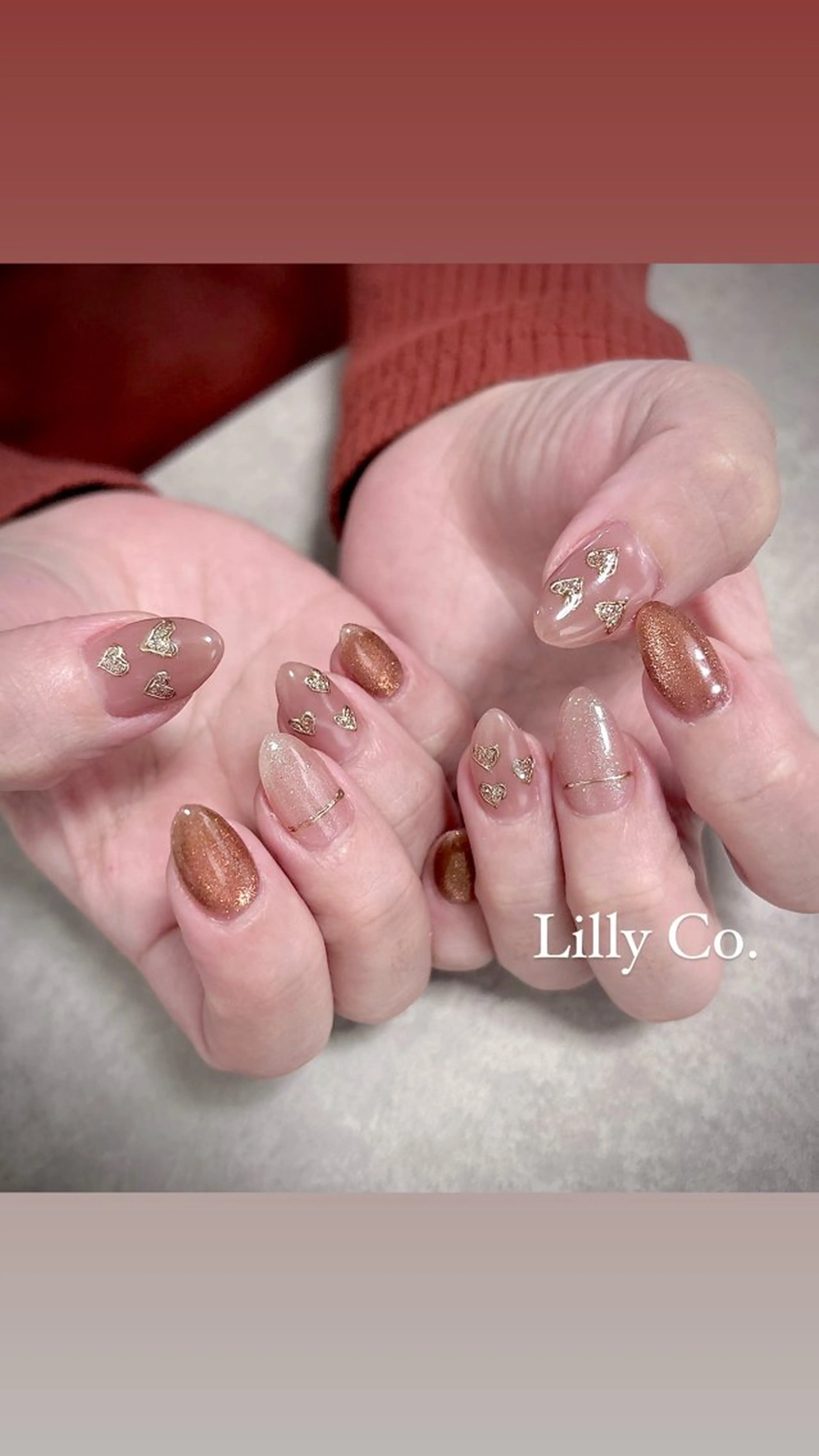 ネイル ゴールド ハート ハンドネイル ハンドケア Lilly Co.のネイルデザイン
