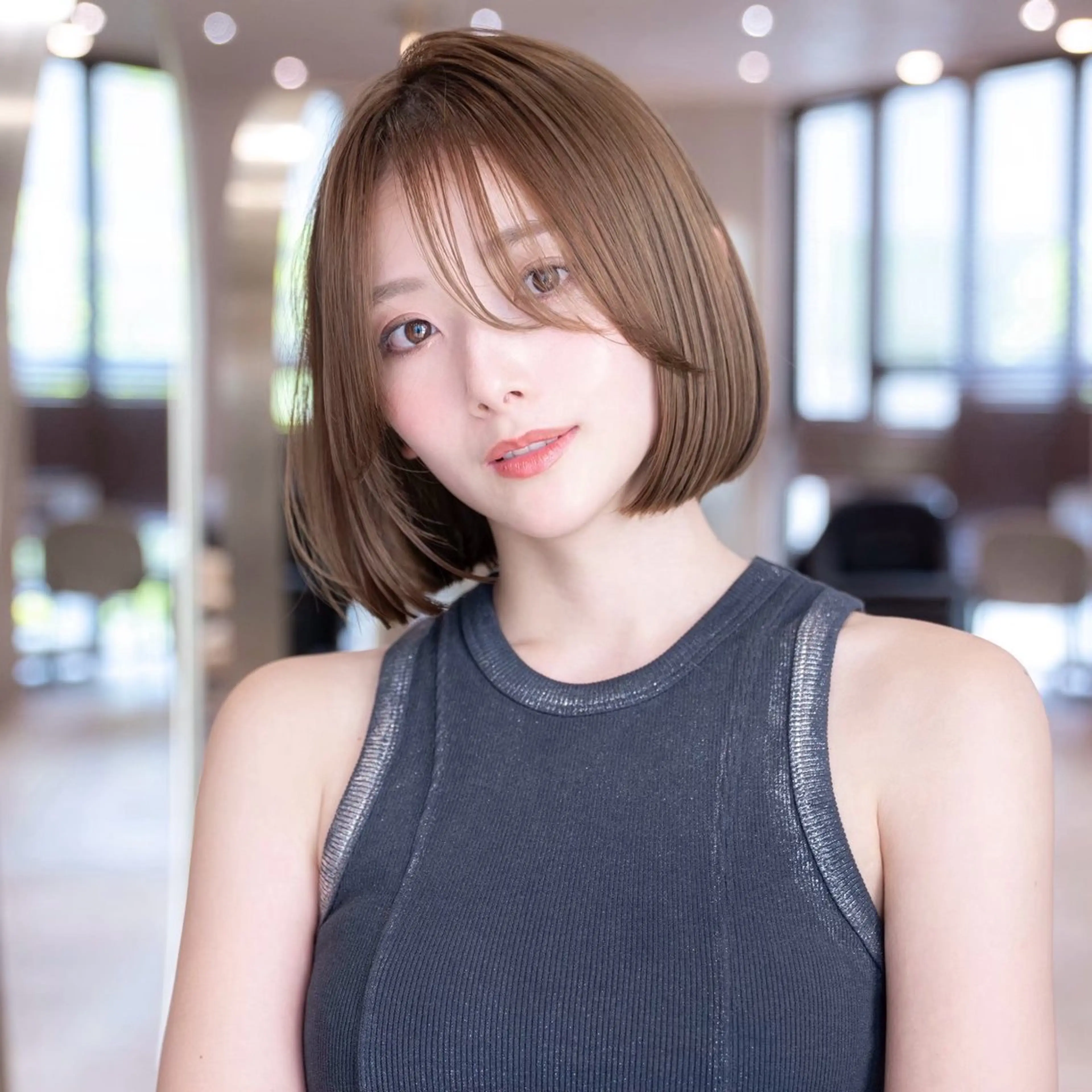 ミディアム カラー パーマ 切りっぱなしボブ ショートボブ ボブレイヤー 透明感カラー ボブ カット ヘアカラー 縮毛矯正 トリートメント 田中航平/渋谷ボブ/ レイヤーボブのヘアスタイル