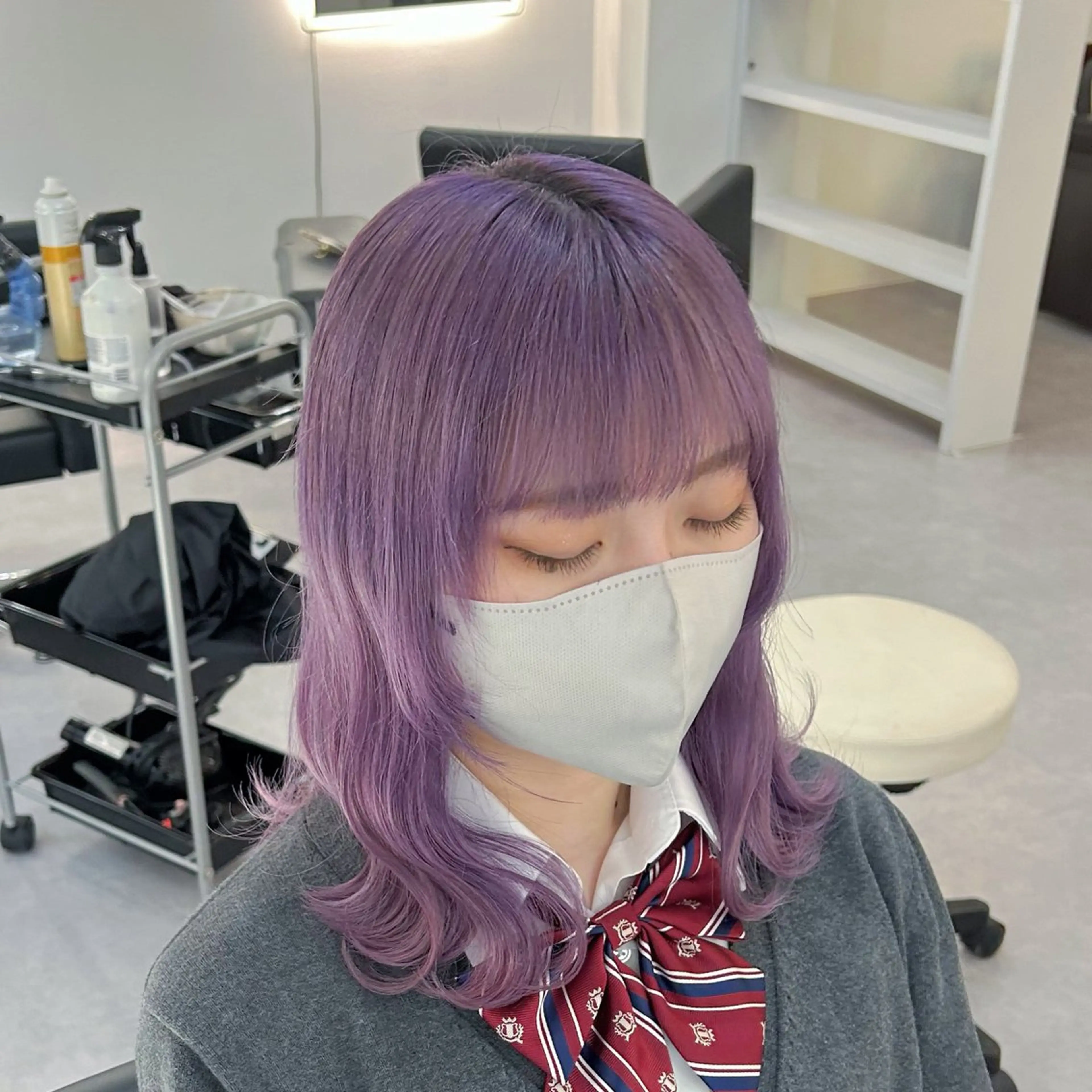 ミディアム カラー パープルカラー ヘアカラー トリートメント ブリーチ&エクステ 🥀ケアカラー特化のヘアスタイル