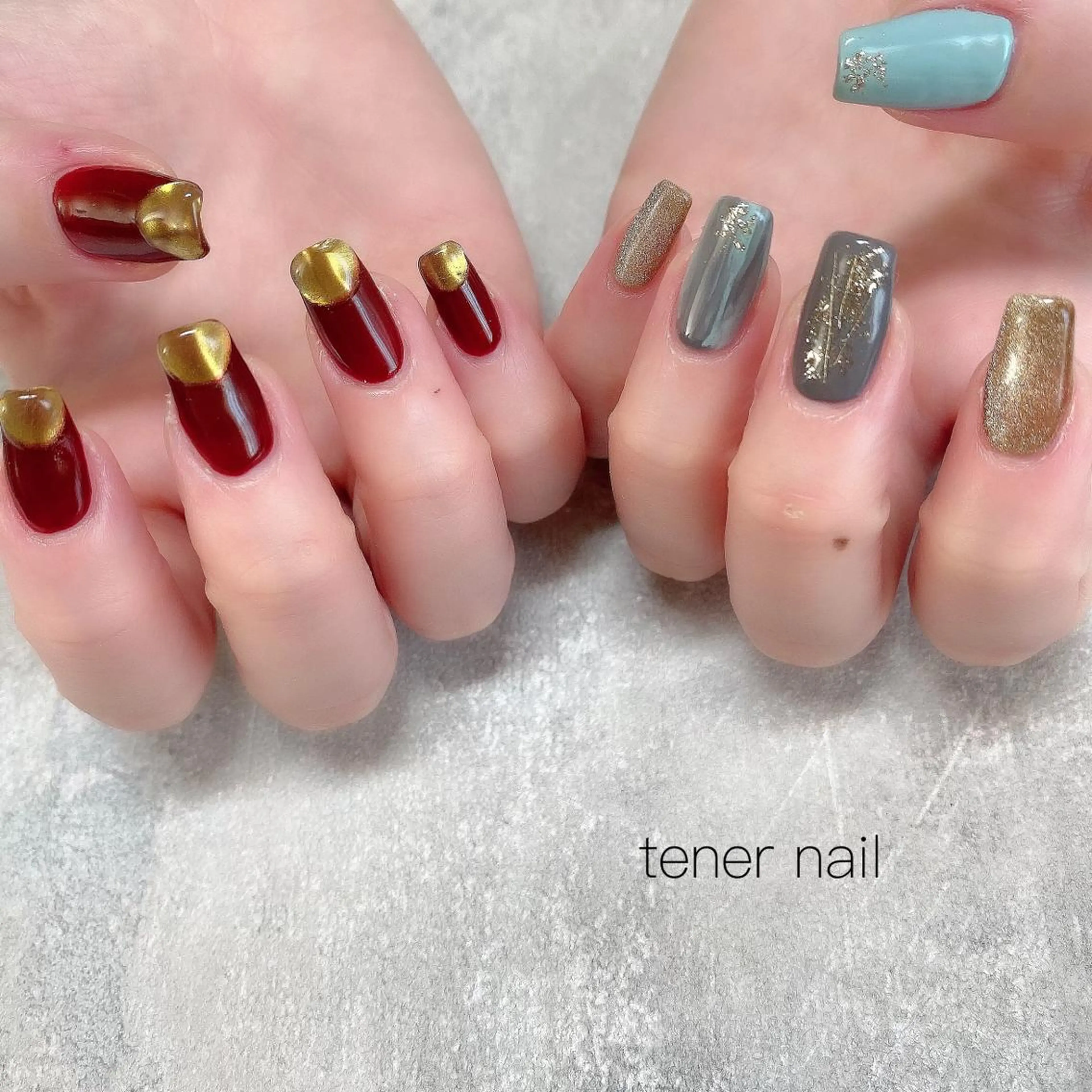 ネイル ブルー ボルドー ニュアンスネイル テネルネイル tener nailのネイルデザイン