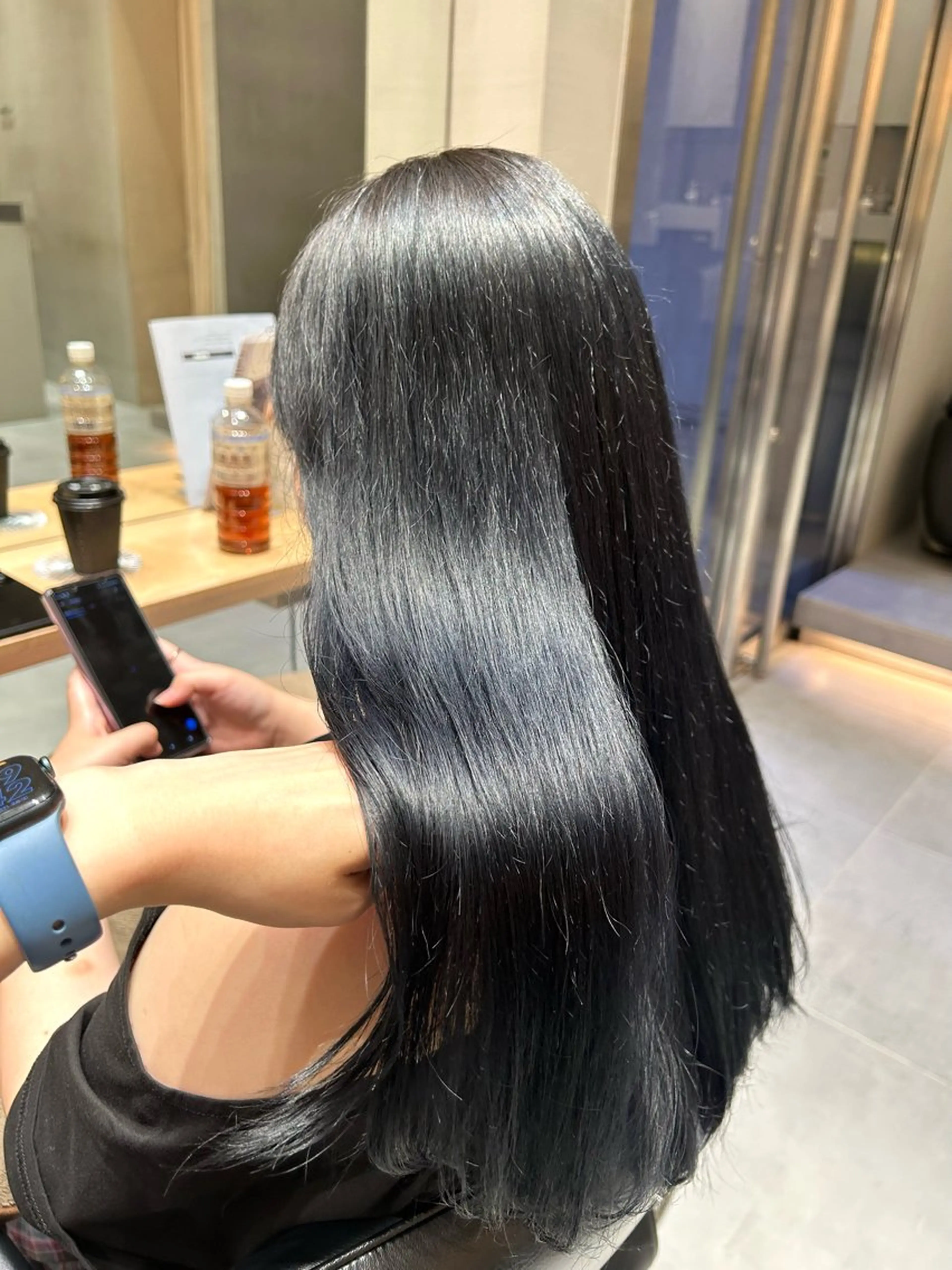 ロング カラー 黒髪 ブルーカラー ブルーブラック ヘアカラー トリートメント ヘアセット 垢抜け/レイヤー /艶カラー🪼風香のヘアスタイル