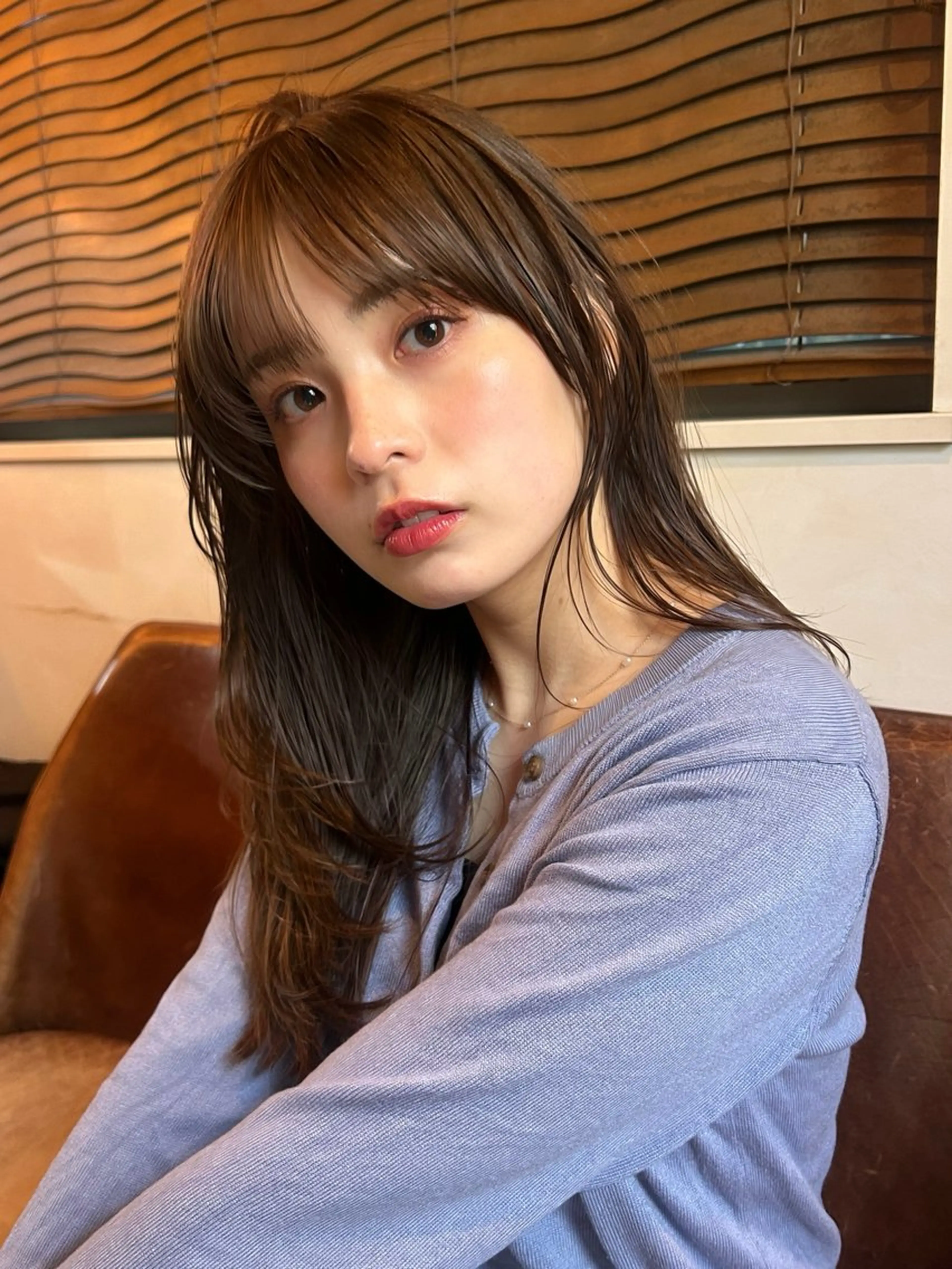 セミロング カラー パーマ メンズ カット ヘアカラー レイヤー/透明感/ ブリーチなし/わかなのヘアスタイル