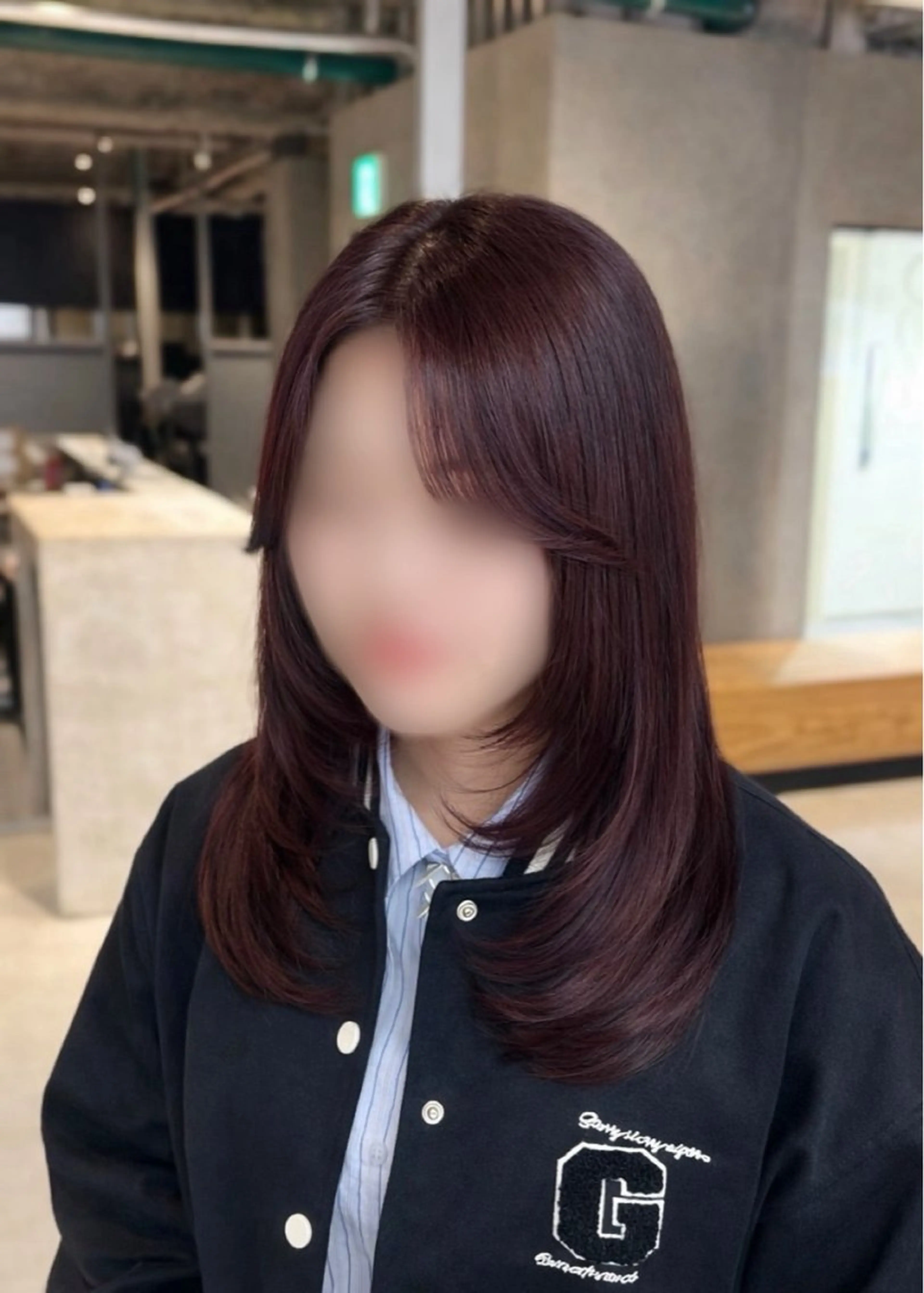 ロング カラー ボルドーカラー ハイレイヤー 韓国風ヘア レイヤーカット カット ヘアカラー トリートメント Fūna︎| 八王子 |モデル募集中のヘアスタイル