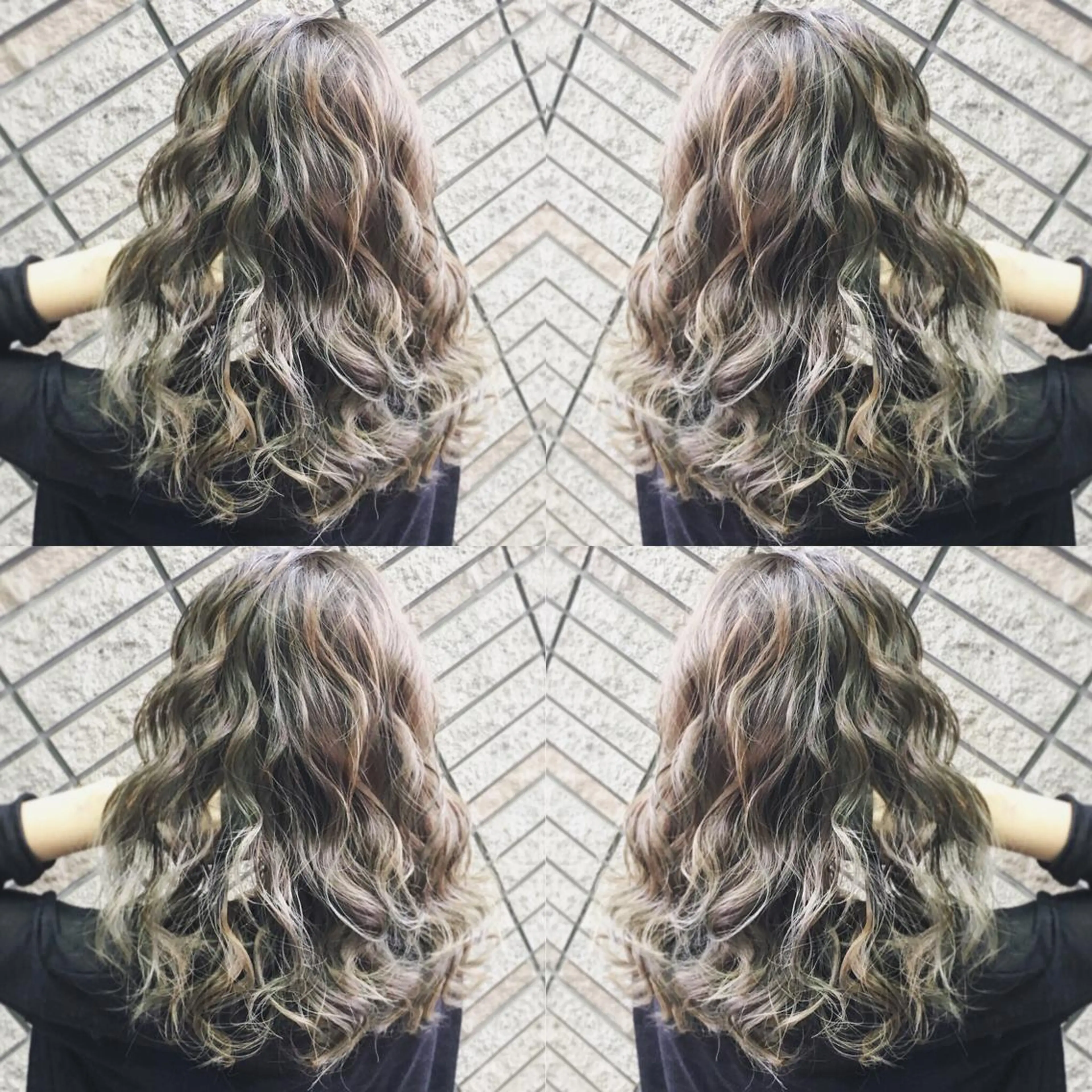 セミロング カラー バレイヤージュ グレージュ レイヤーカット カット ヘアカラー ブリーチ/バレイヤ ージュ川端裕司のヘアスタイル