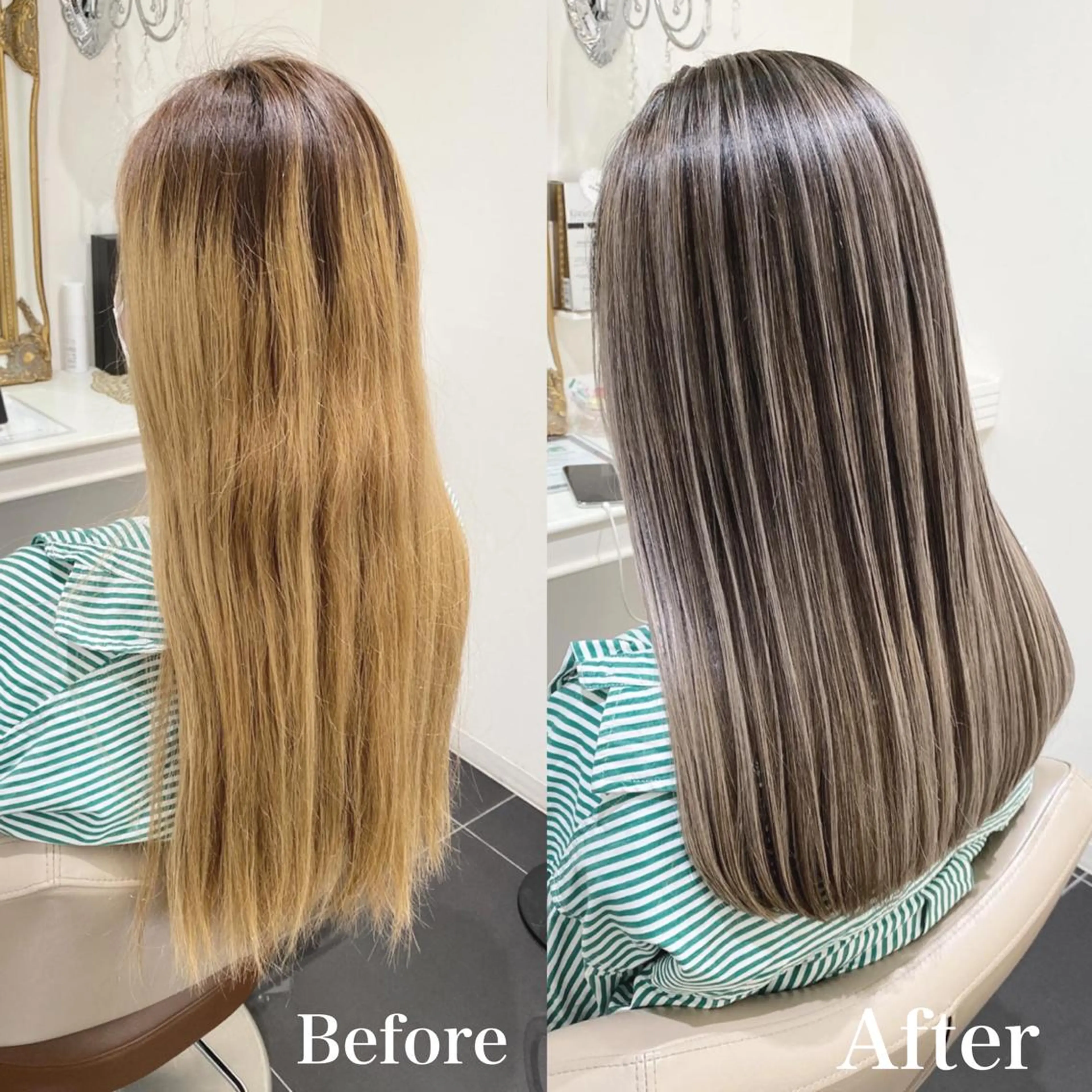 セミロング カラー バレイヤージュ レイヤーカット カット ヘアカラー トリートメント 山崎俊輔/髪質改善 /バレイヤージュのヘアスタイル