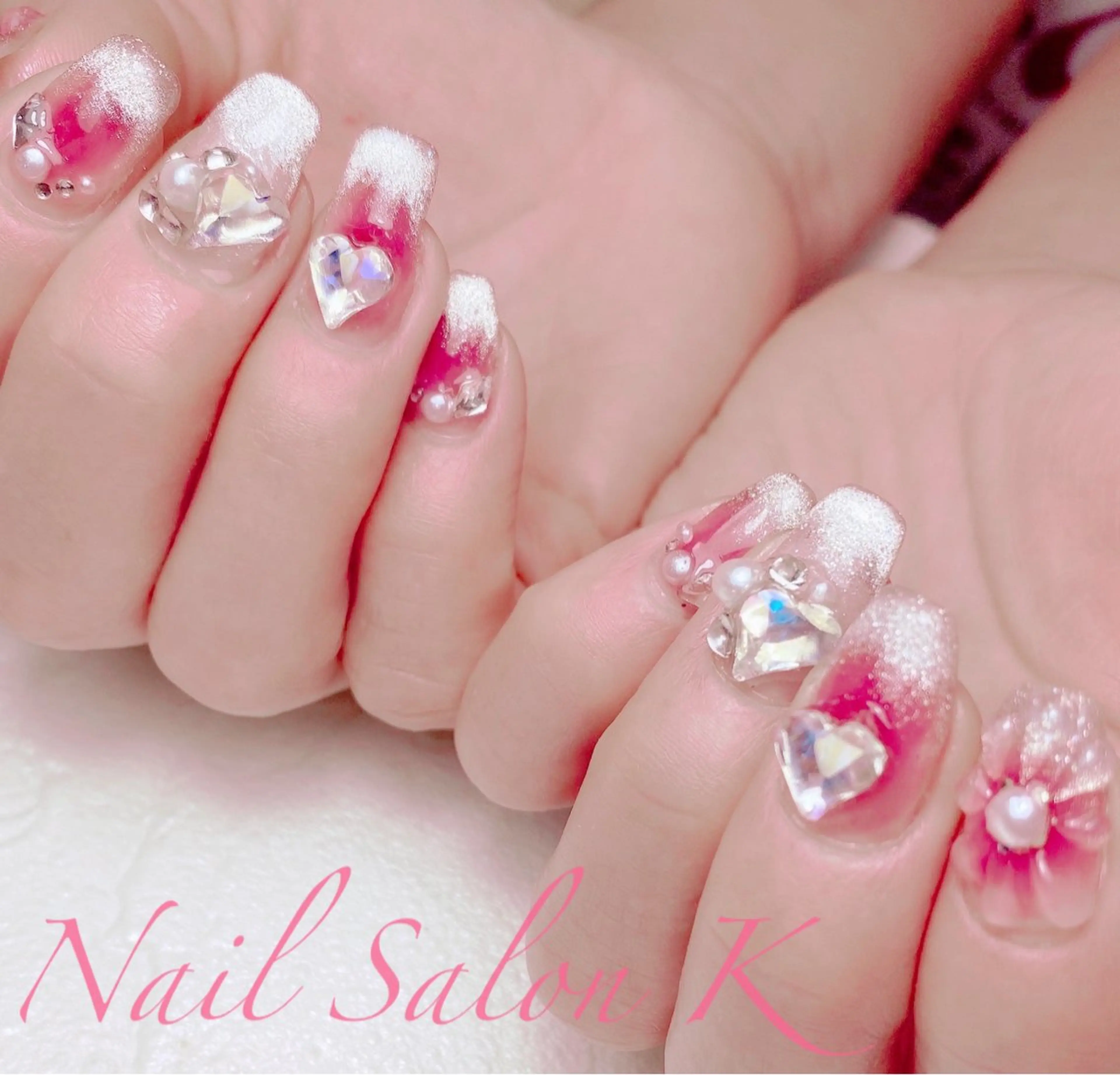 ネイル チークネイル フラッシュネイル フレンチネイル ハート マグネットネイル ハンドネイル Nail Salon K 🧸美爪育成のネイルデザイン