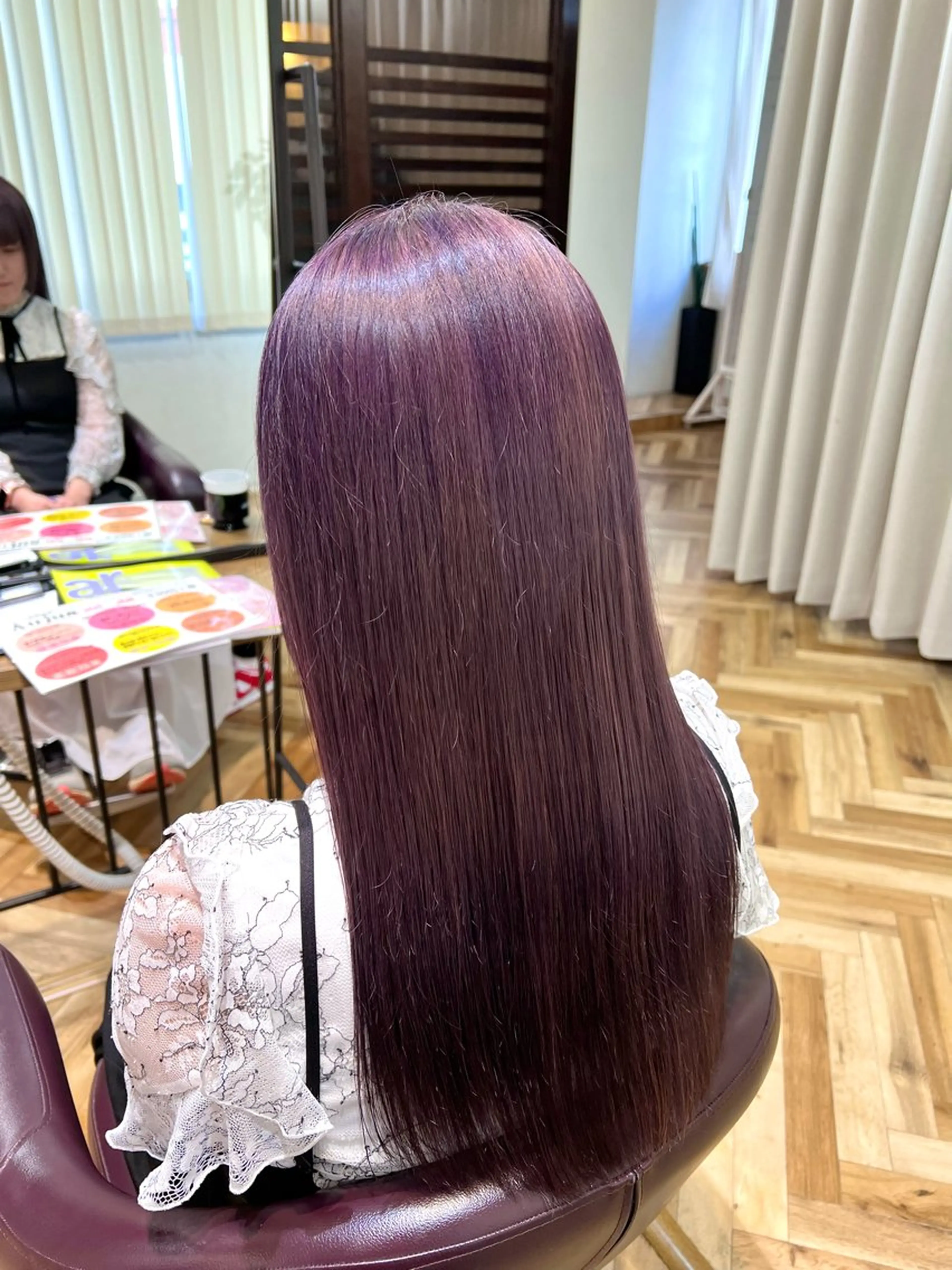 ロング カラー ラベンダーカラー オレンジ トリートメント カット 縮毛矯正 🌞レイヤー×カラー 前川那津美🌞のヘアスタイル