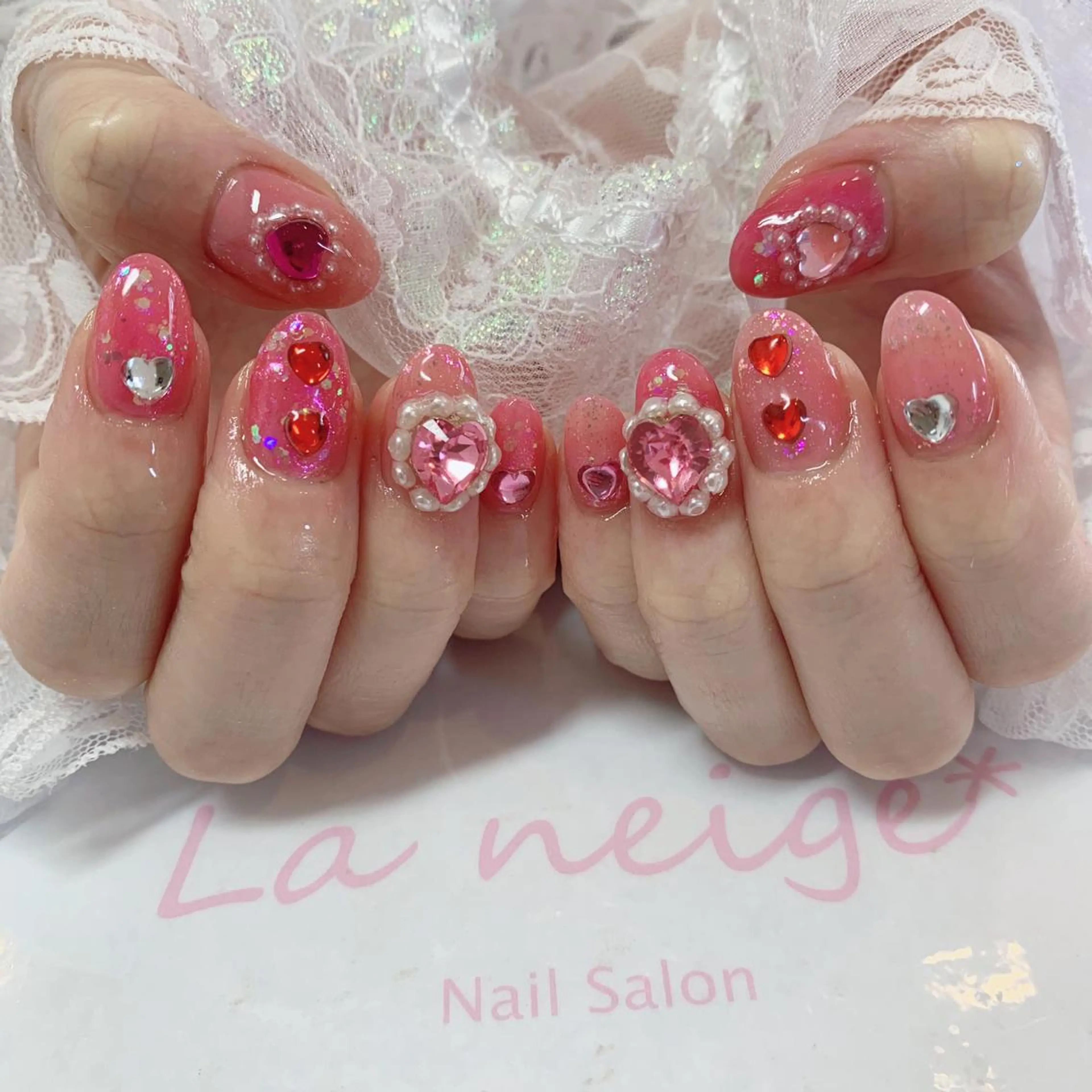 ネイル ハート La neige* yuki 🐩🌙のネイルデザイン