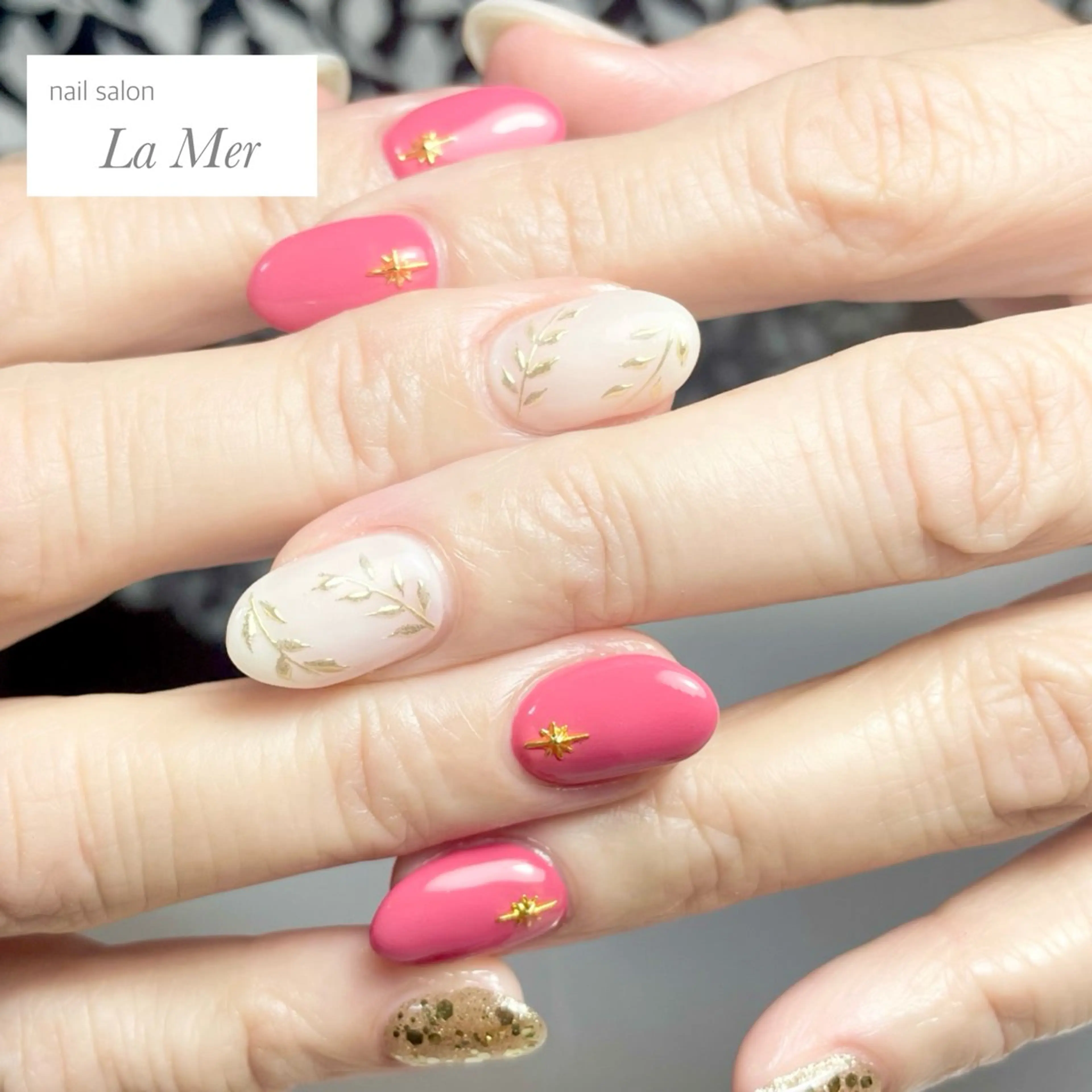 ネイル ゴールド ミラーネイル ピンク 春ネイル nailsalon La Merのネイルデザイン