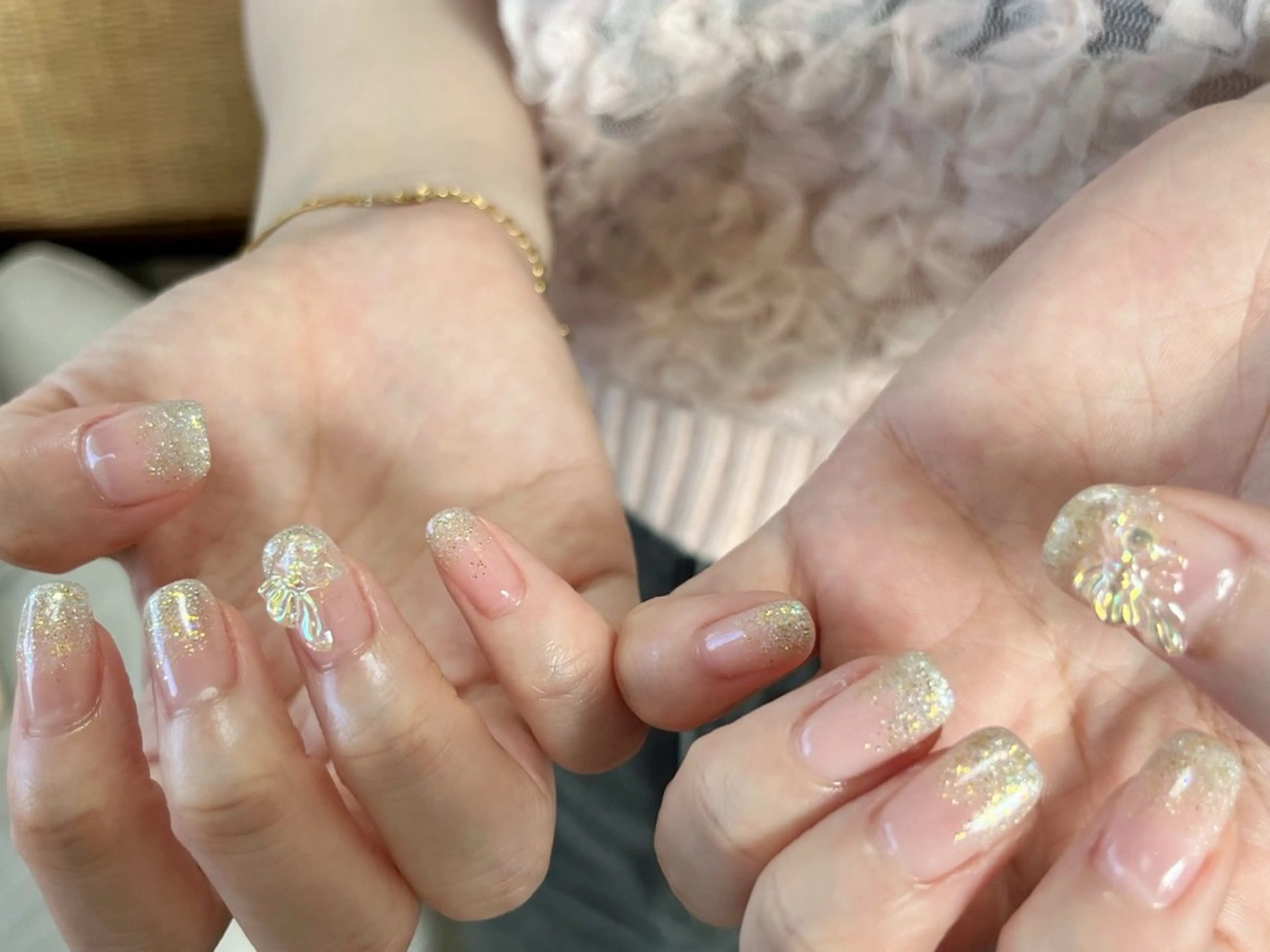 ネイル 長さ出し 韓国ネイル リボン スカルプネイル ハンドネイル tamu nail 　金町のネイルデザイン
