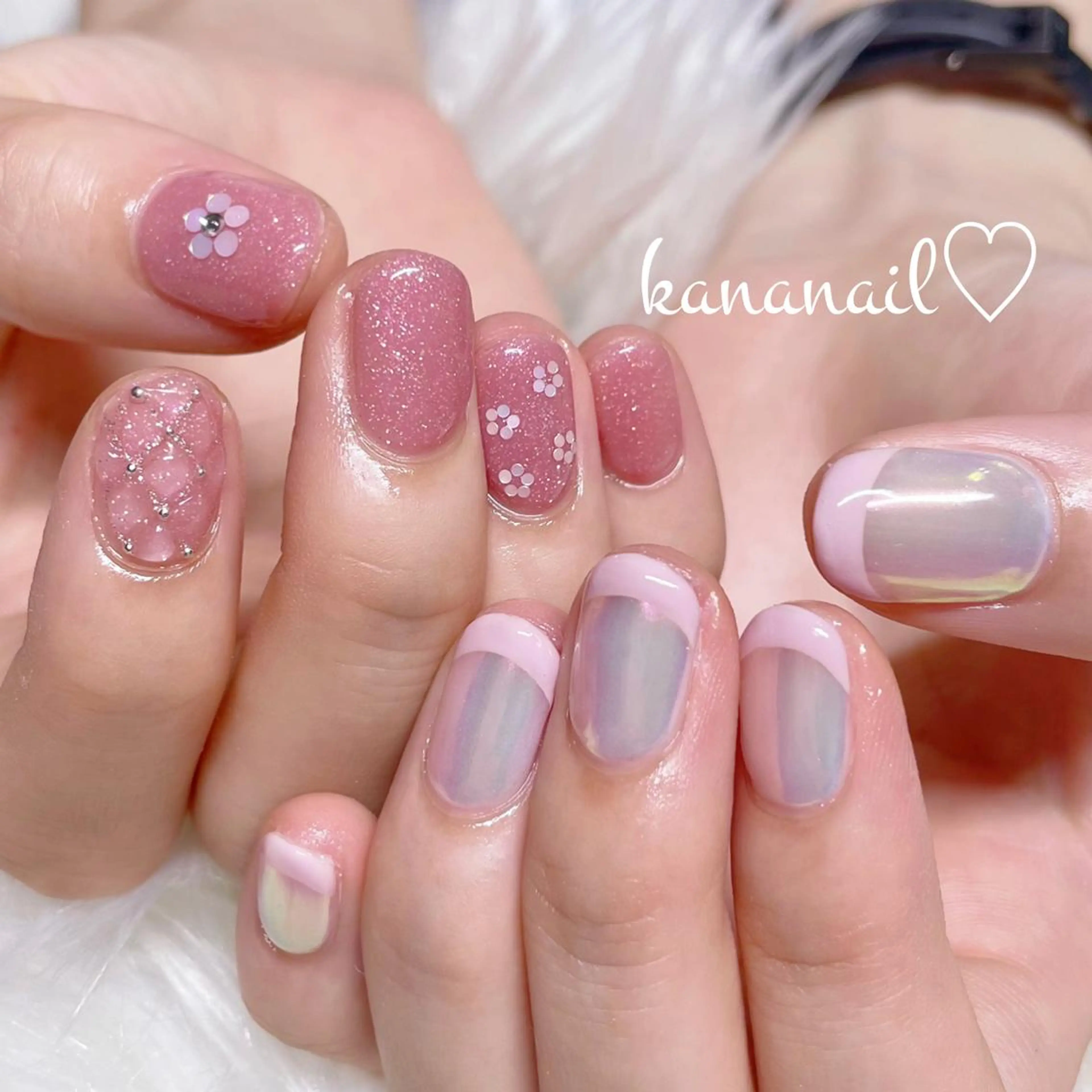 ネイル アートネイル オーロラネイル フラワーネイル フレンチネイル 韓国ネイル kananail ♡のネイルデザイン