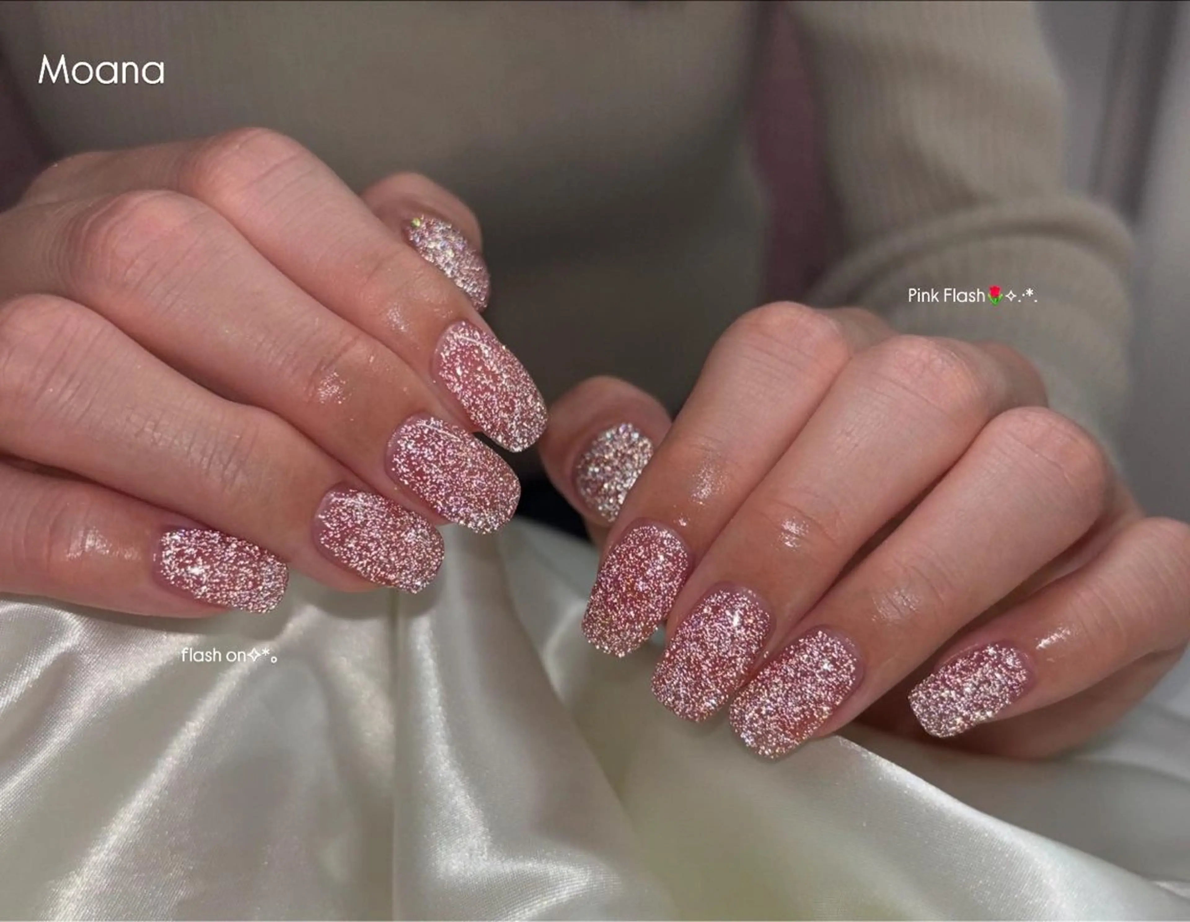 ネイル フラッシュネイル ピンク 春ネイル Moana nail Hiyoriのネイルデザイン