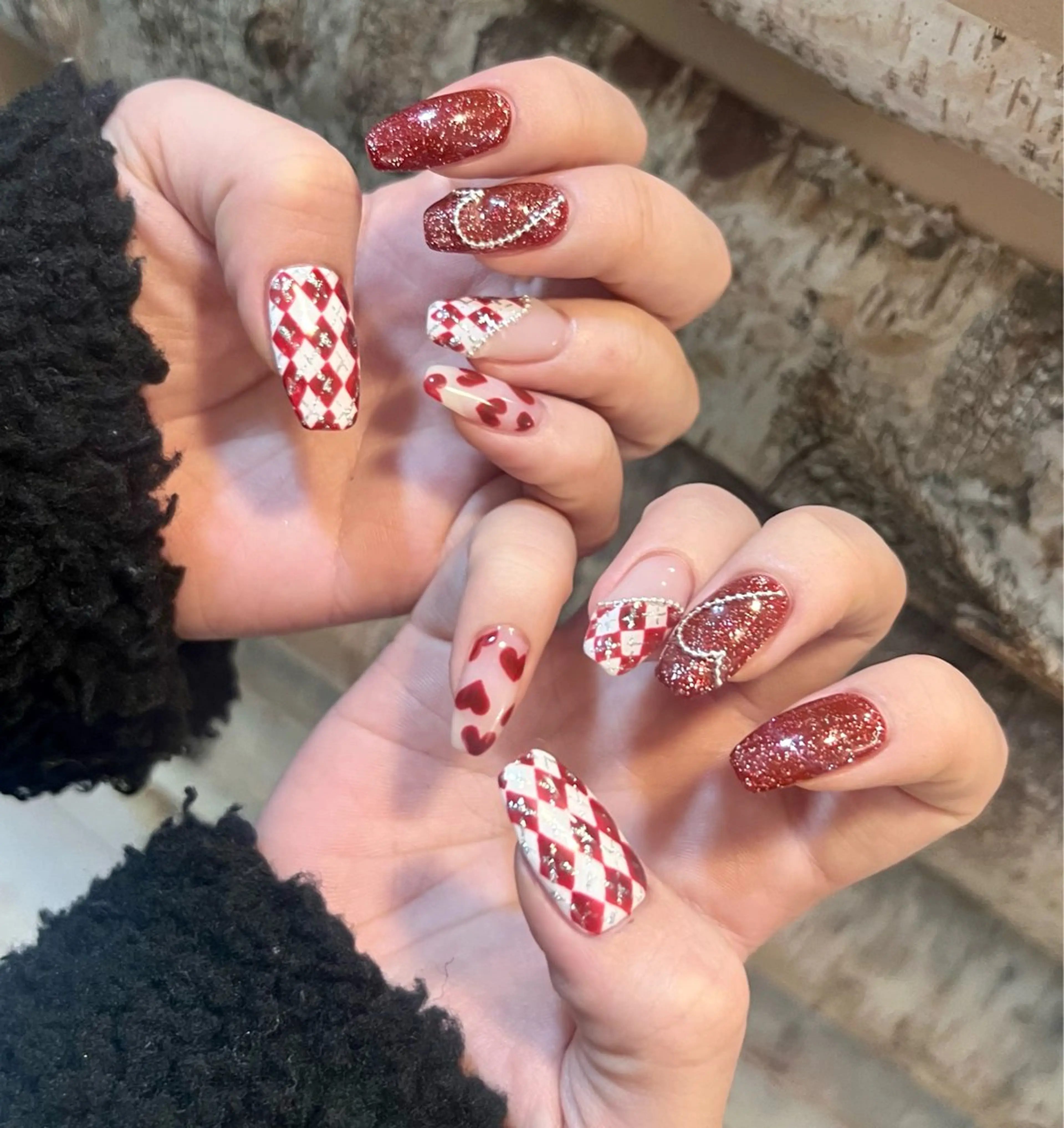 ネイル ボルドー ハート 持ち込み いちじゅう あおいのネイルデザイン