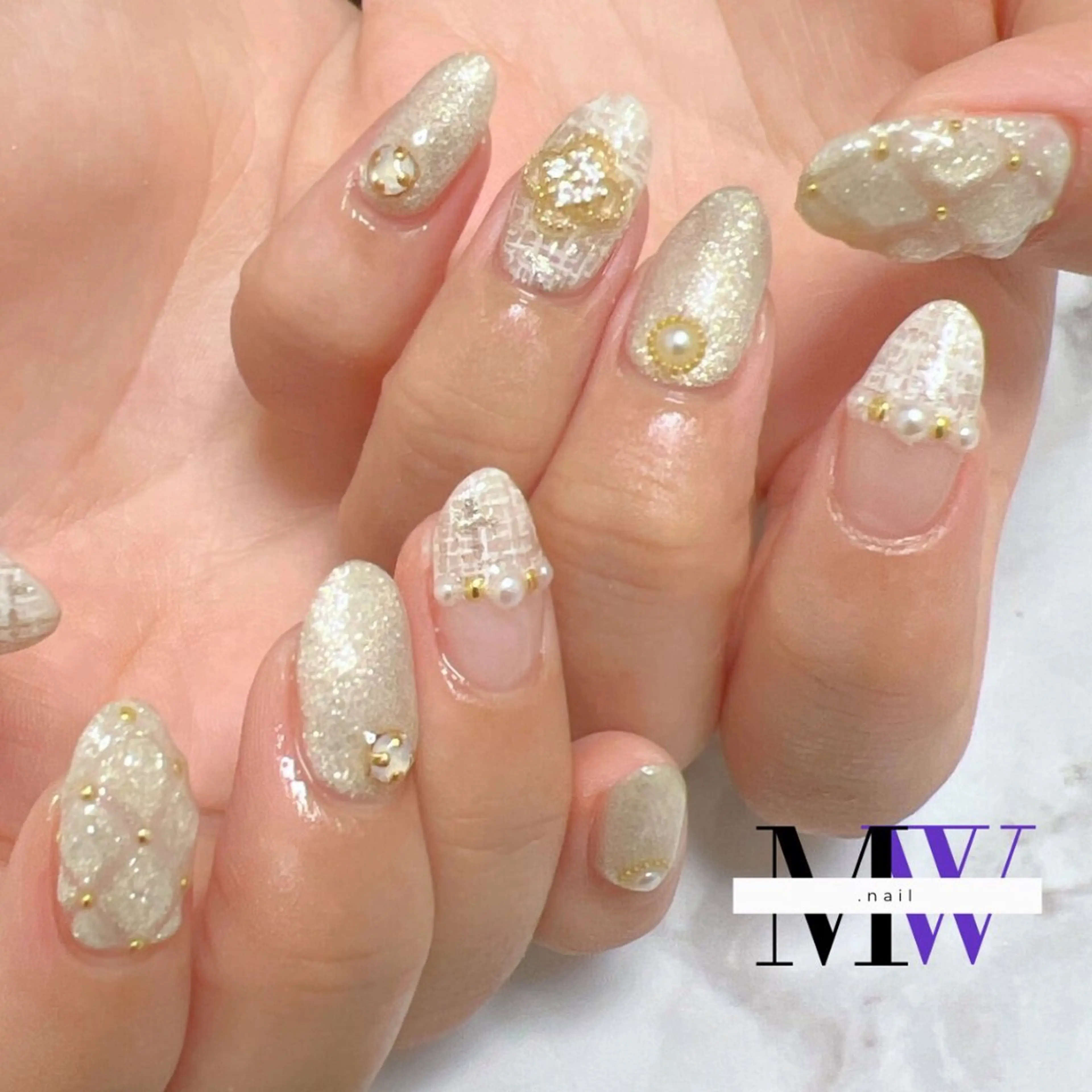 ネイル ラメ(グリッター) ツイードネイル ハンドネイル MW .nailのネイルデザイン