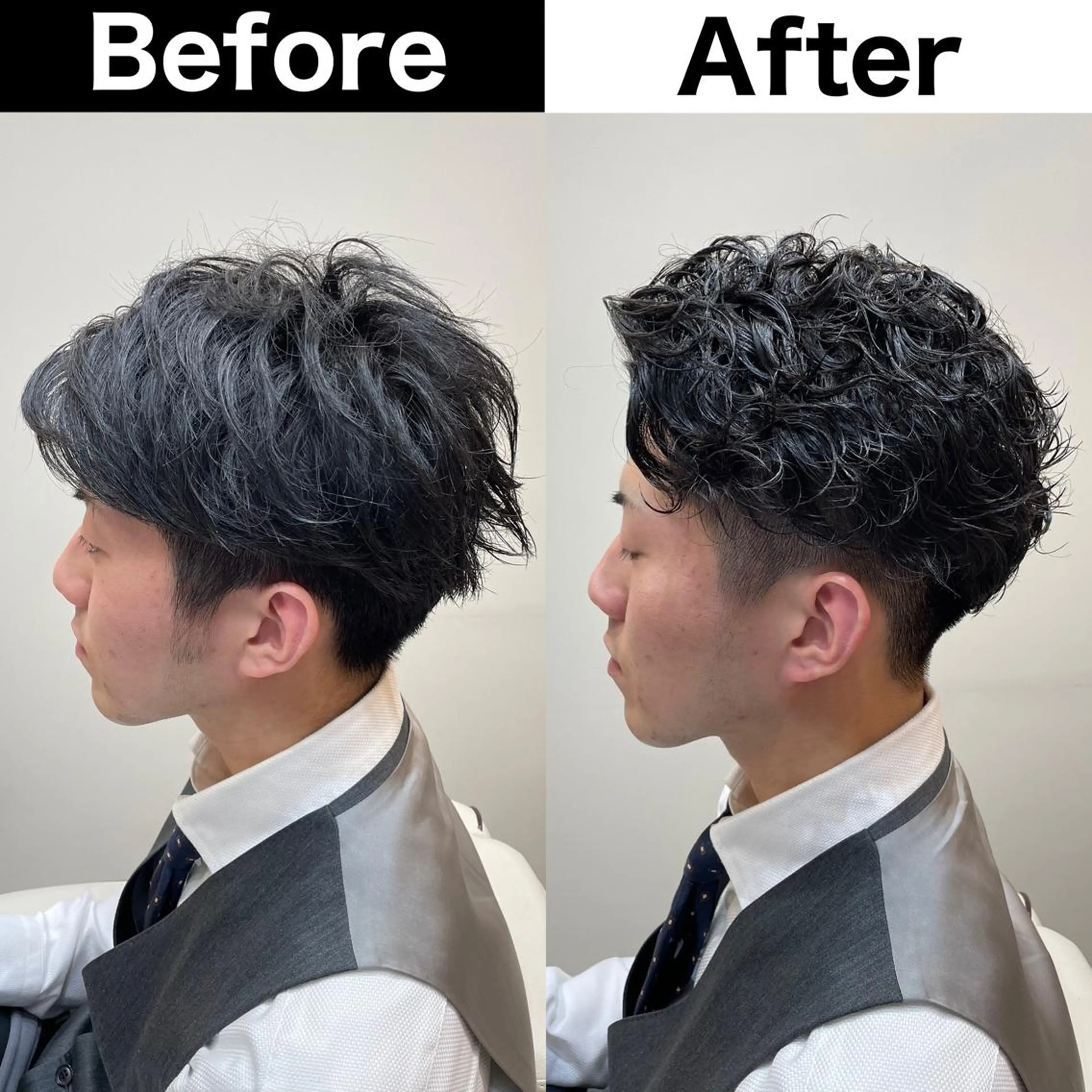 パーマ メンズ ビジネス メンズ就活ヘア メンズパーマ ツーブロック 刈り上げ カット パーマ トリートメント Soleria 田中慎一のヘアスタイル