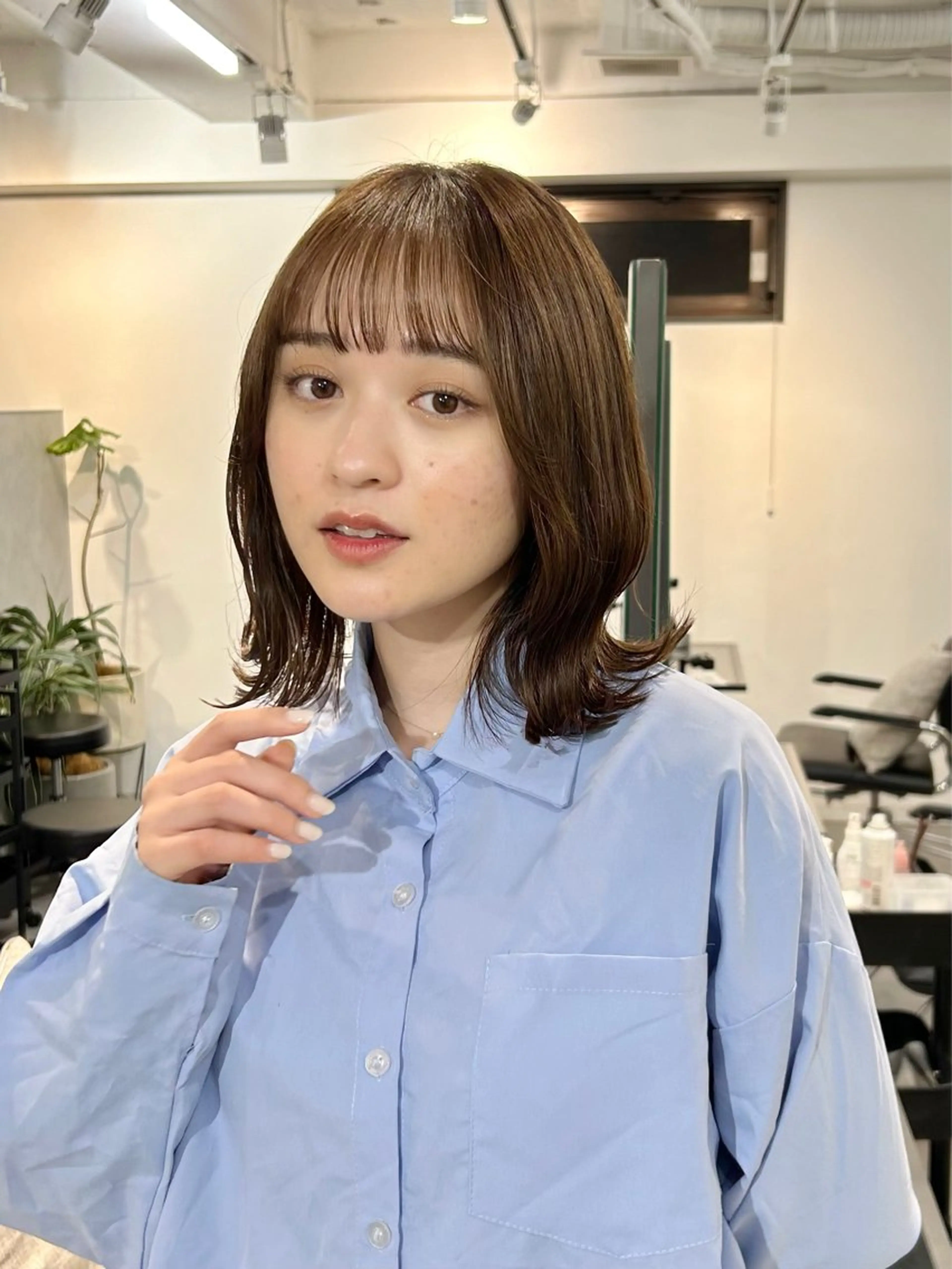 ミディアム ボブ くびれヘア カット ヘアカラー 池袋/小顔レイヤー/ 顔まわり/taigaのヘアスタイル
