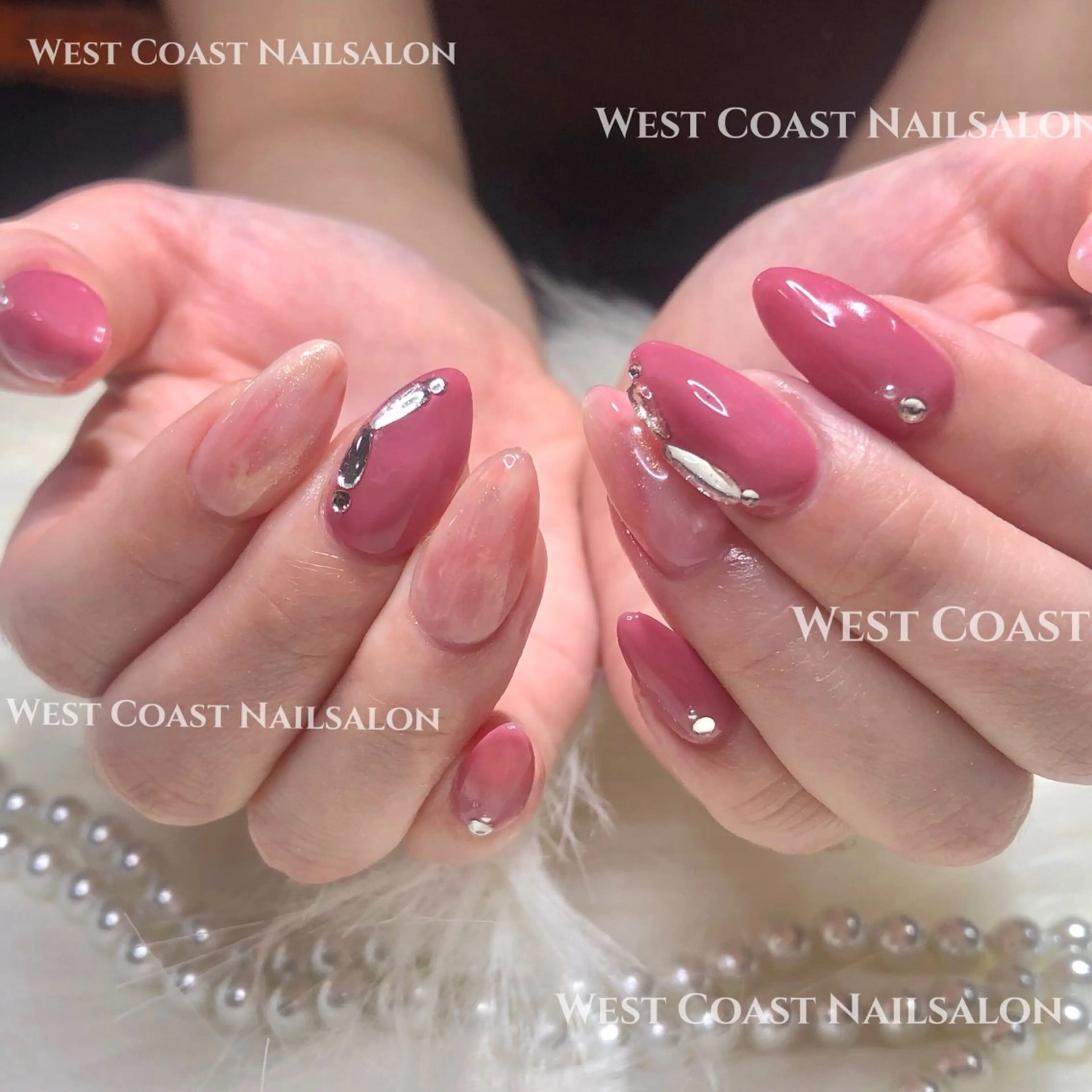 ネイル ハンドネイル リボン、ガーリー パーツ放題専門店のネイルデザイン