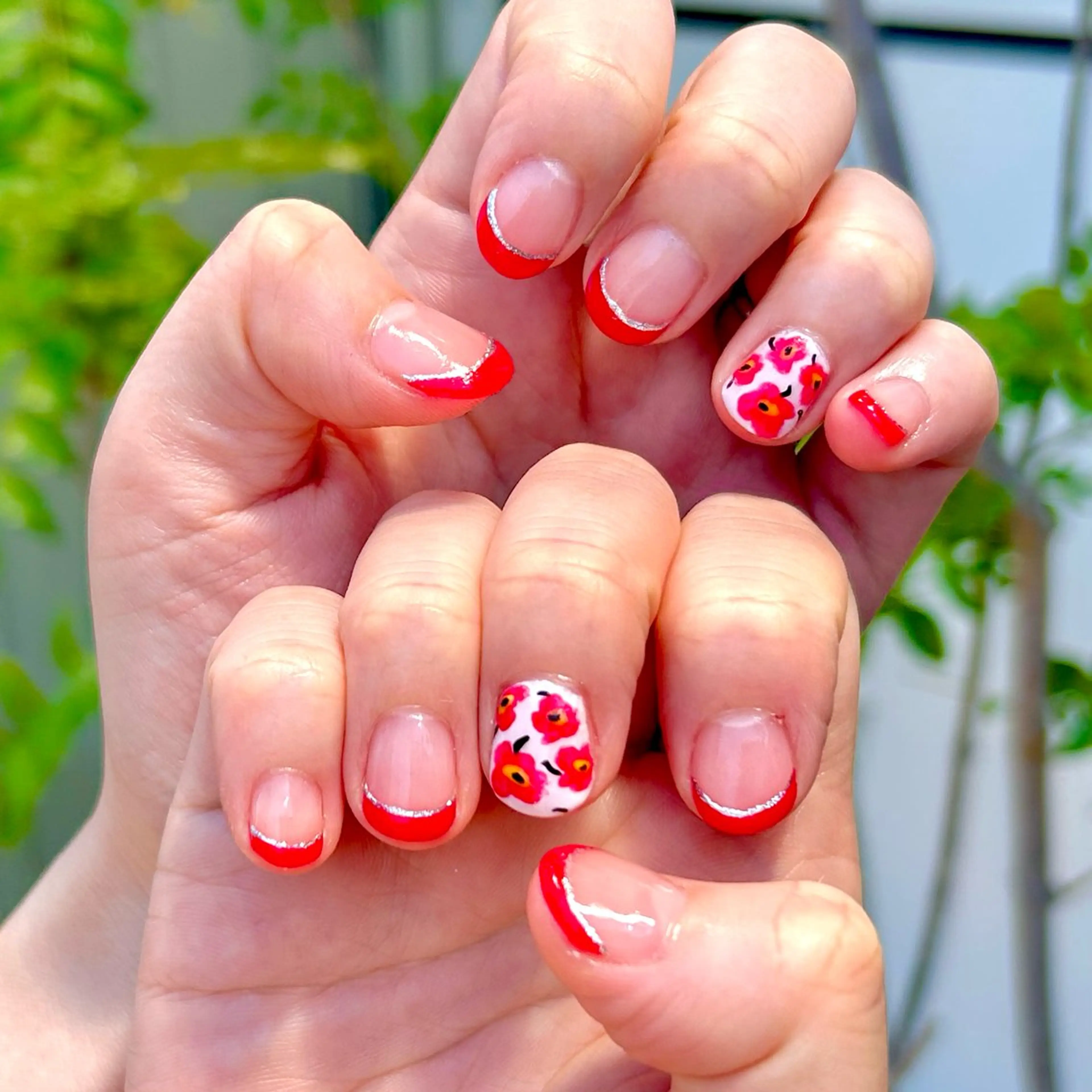 ネイル フレンチネイル 赤色 𐂃 colorer𐂃のネイルデザイン