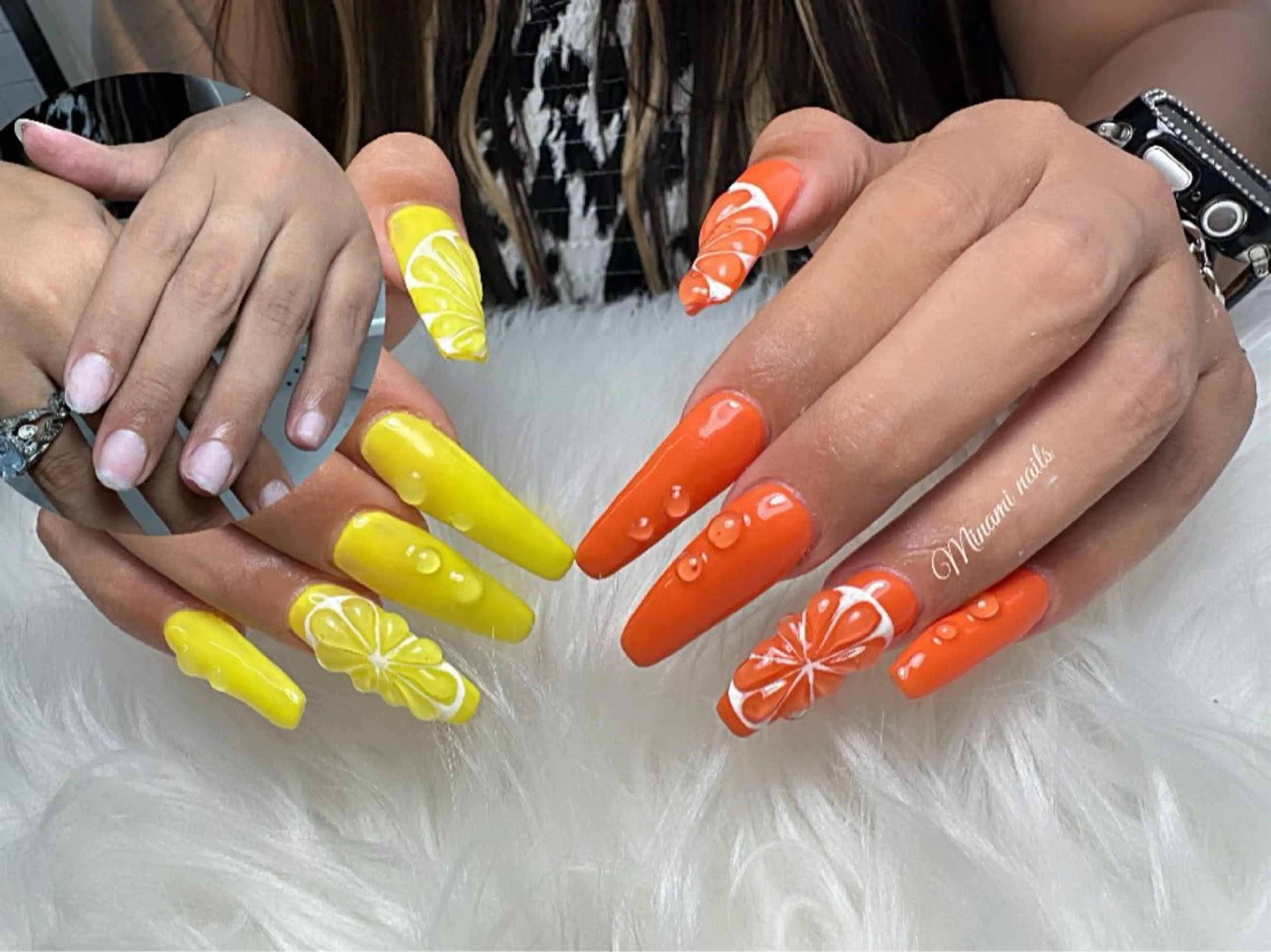 ネイル アートネイル ロングネイル オレンジ Minami Nailsのネイルデザイン