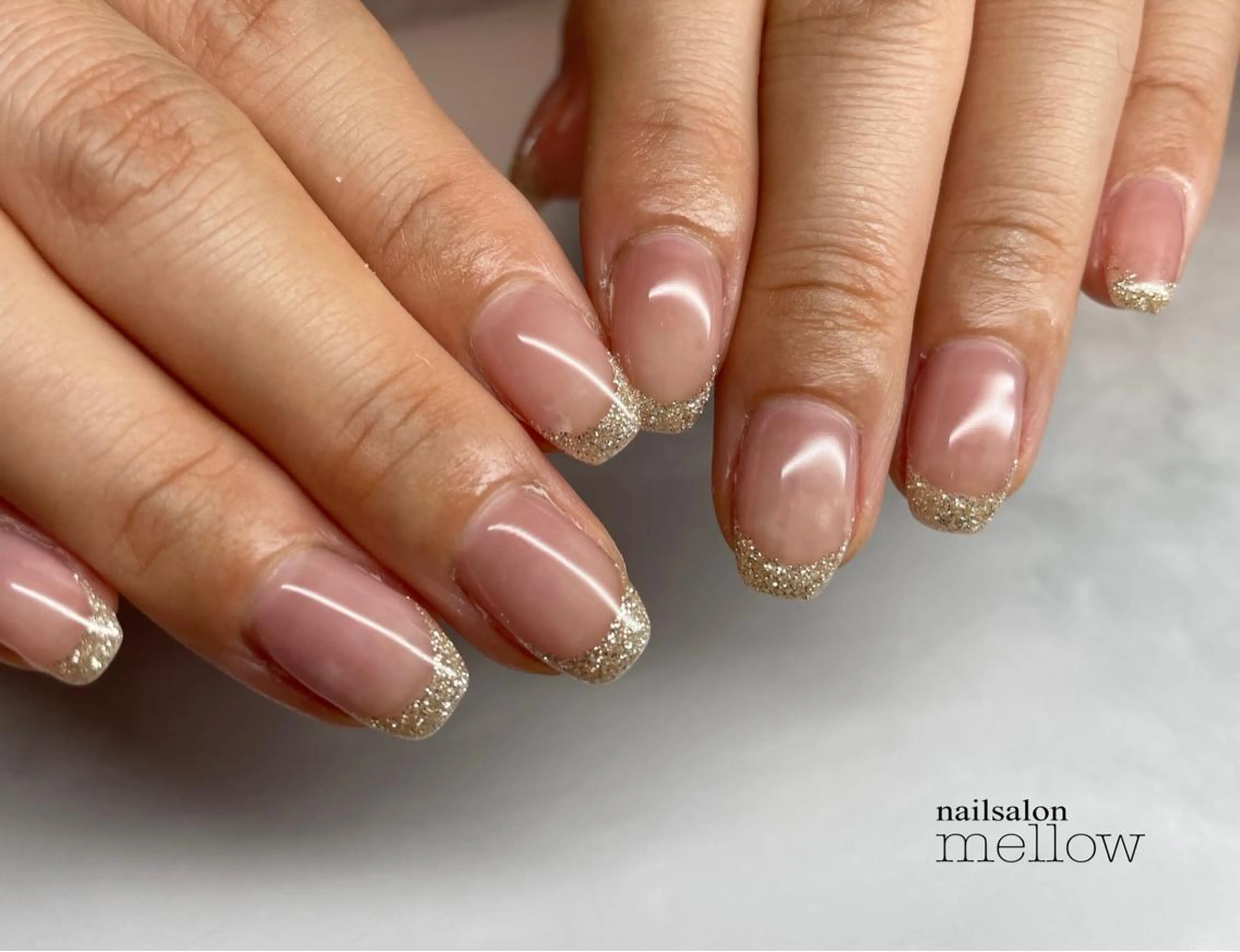 ネイル ブラウン フレンチネイル ラメ(グリッター) ピンク 大山 浩美のネイルデザイン