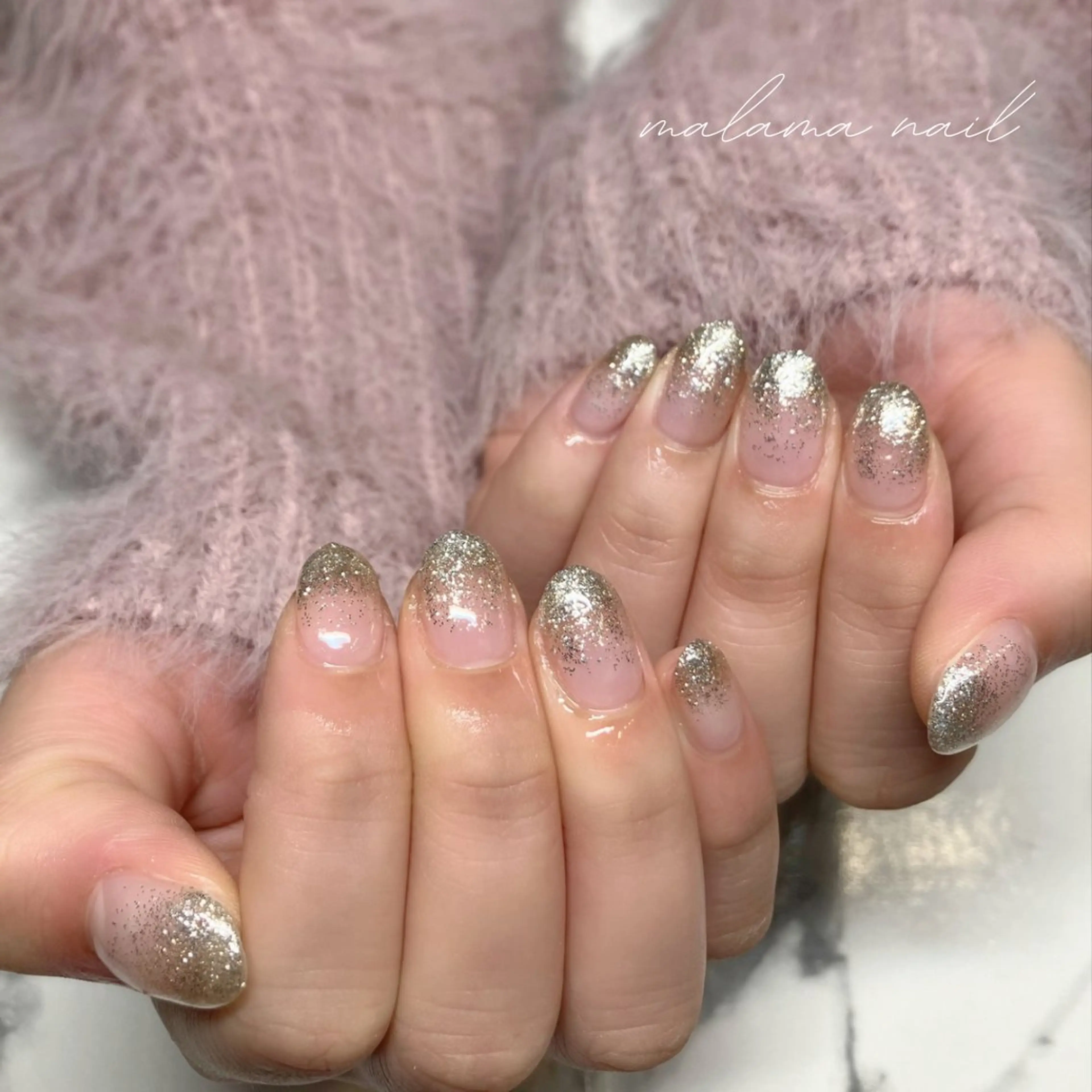 ネイル グラデーション ラメ(グリッター) ラメグラデーション シンプルネイル MALAMA NAILのネイルデザイン