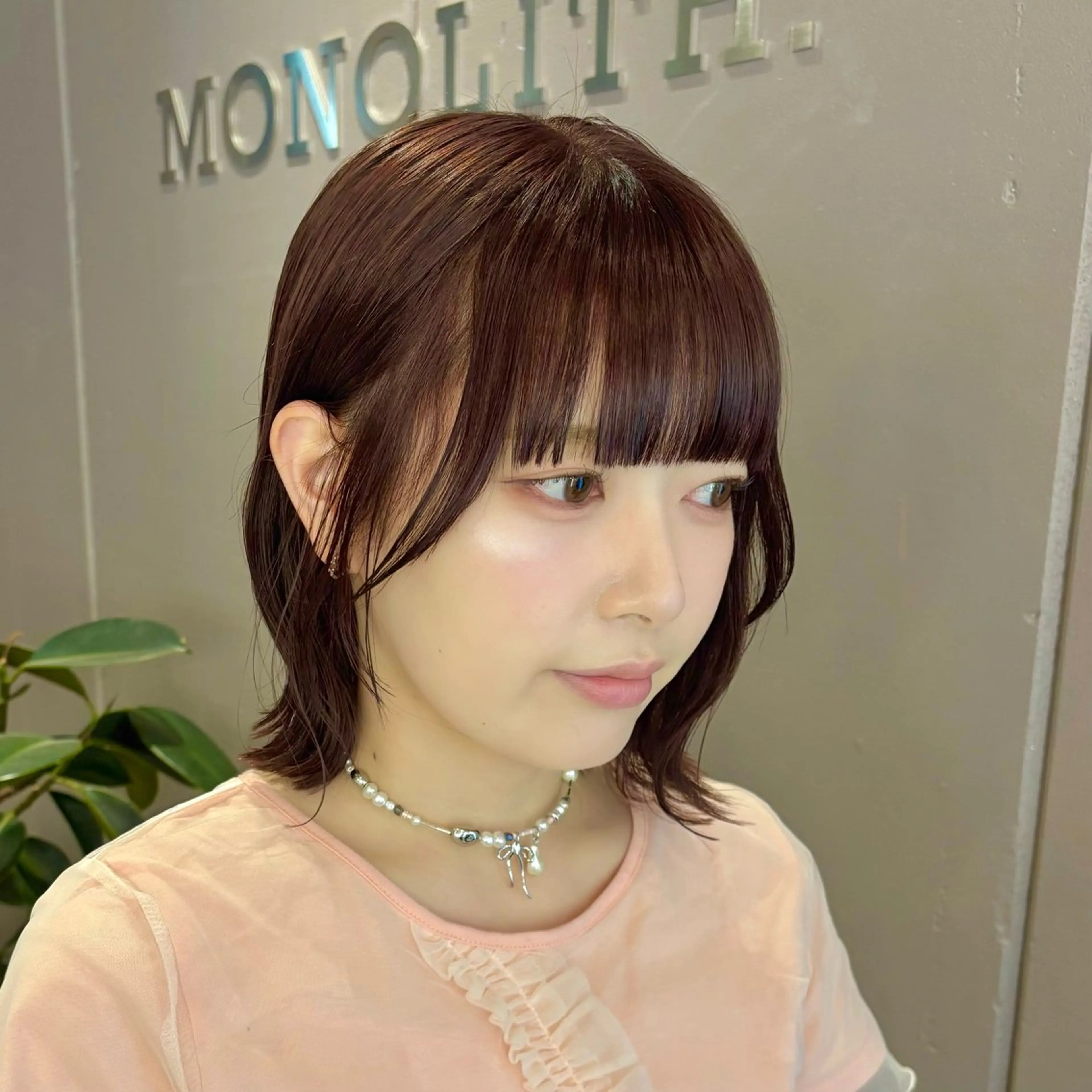 ミディアム ピンクブラウン ボブ カット ヘアカラー トリートメント 🎼レイヤー/透明感 カラー/nene♬のヘアスタイル