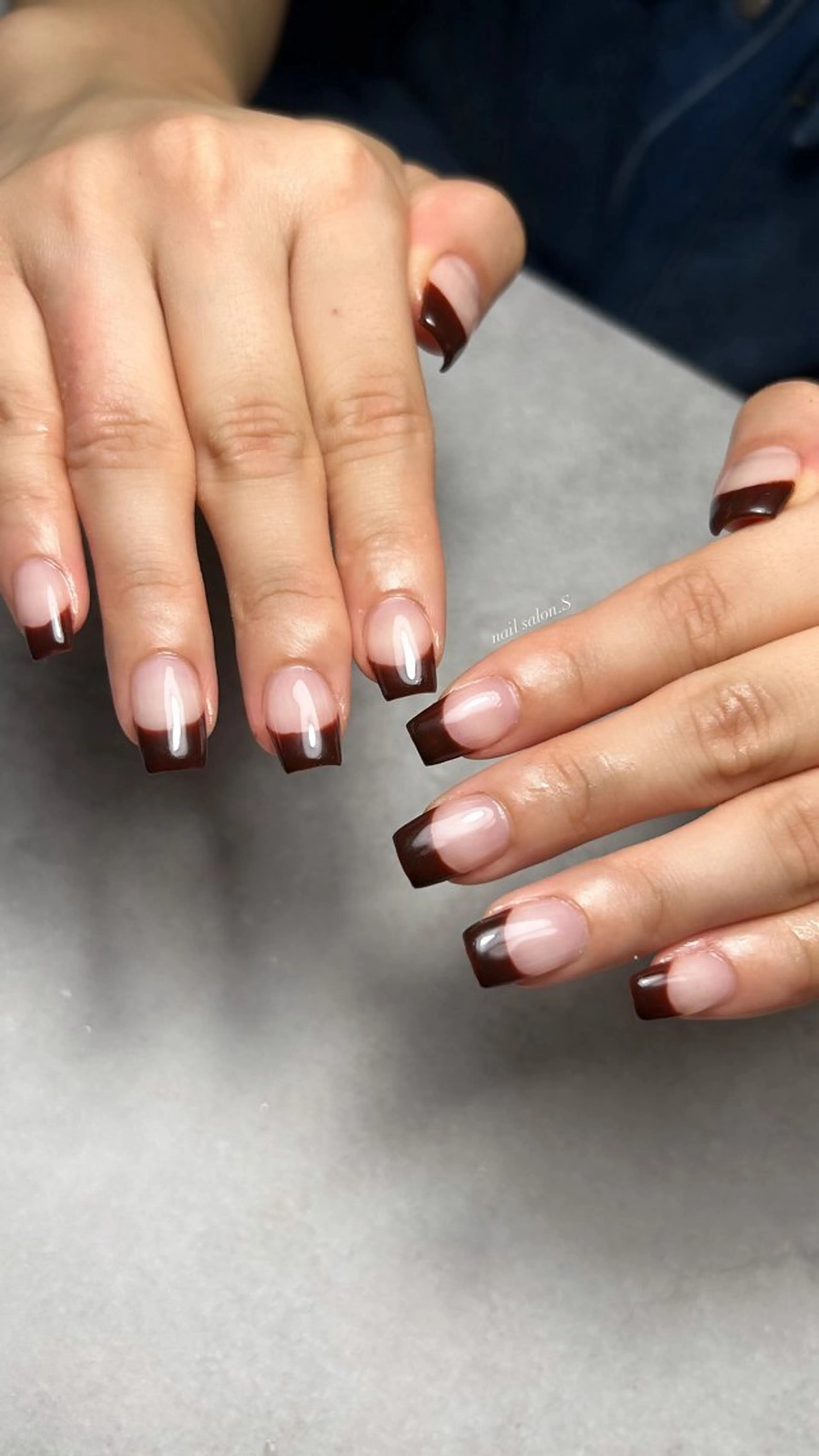 ネイル ボルドー ブラウン クリアネイル 長さ出し フレンチネイル ハンドネイル 関山 志乃のネイルデザイン