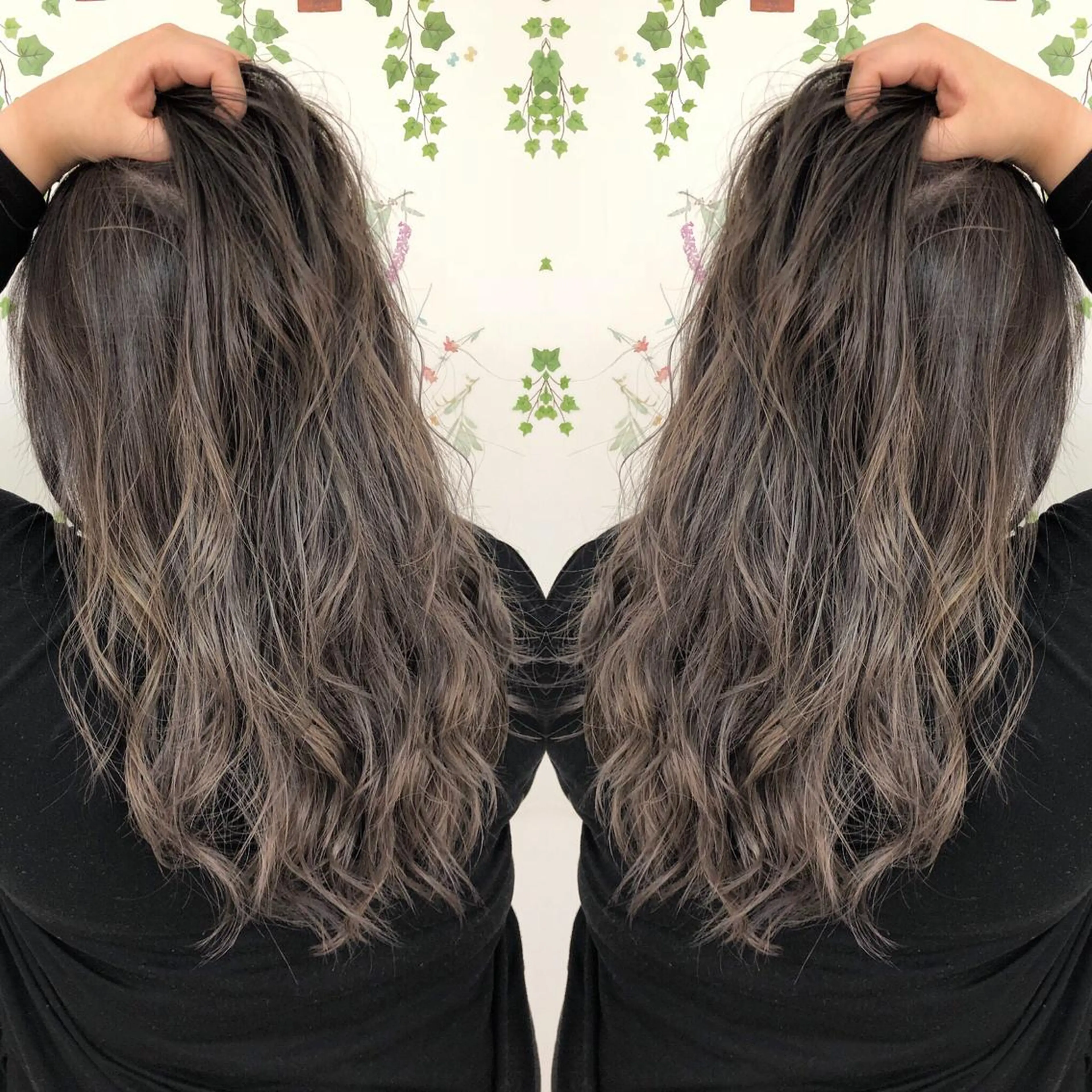 ロング カラー アッシュ バレイヤージュ ブリーチ グラデーションカラー グレージュ 三鷹で1番ショート ボブをカットする新谷のヘアスタイル