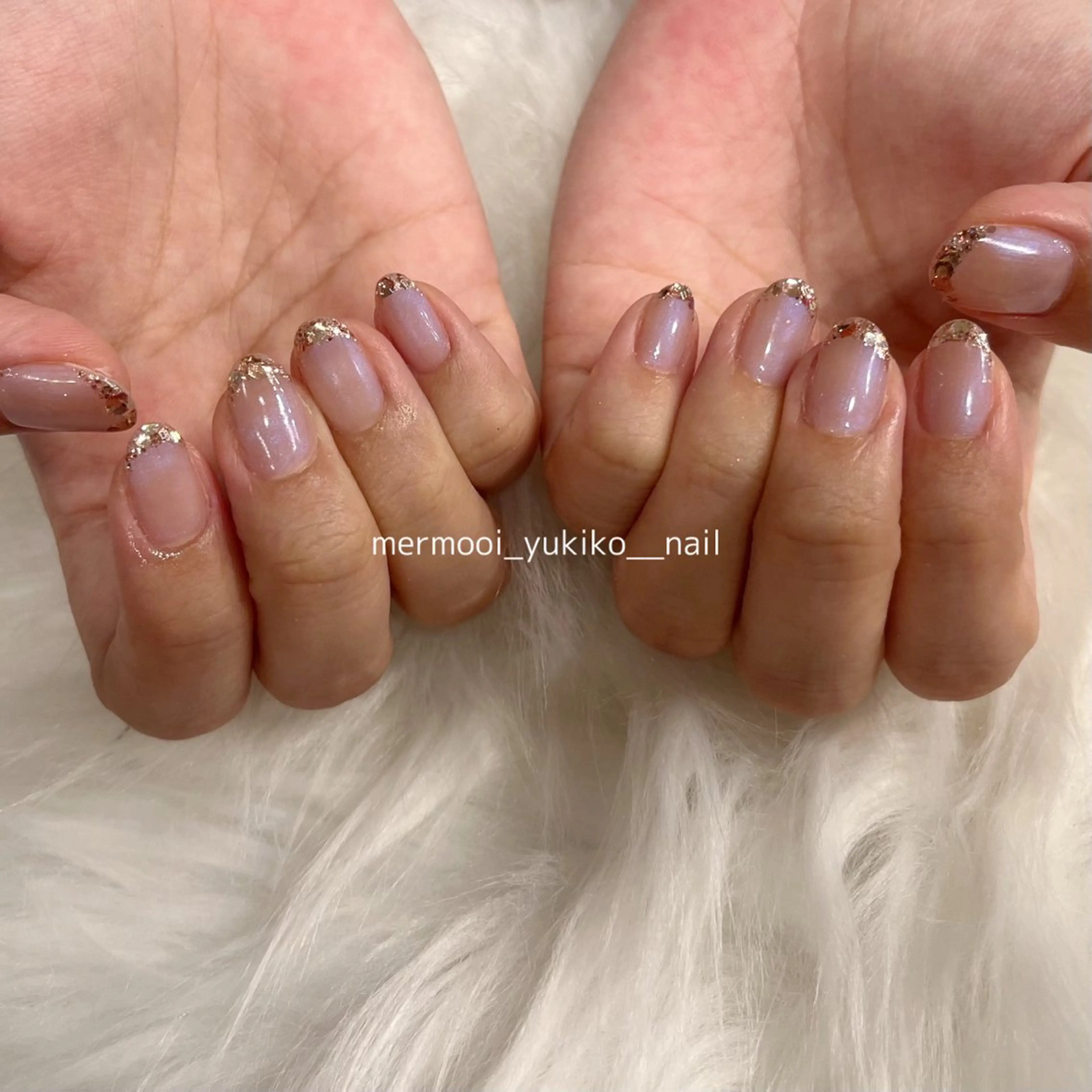 ネイル フレンチネイル ガラスフレンチ キラキラネイル ラメ(グリッター) シンプルネイル melumooi nailのネイルデザイン