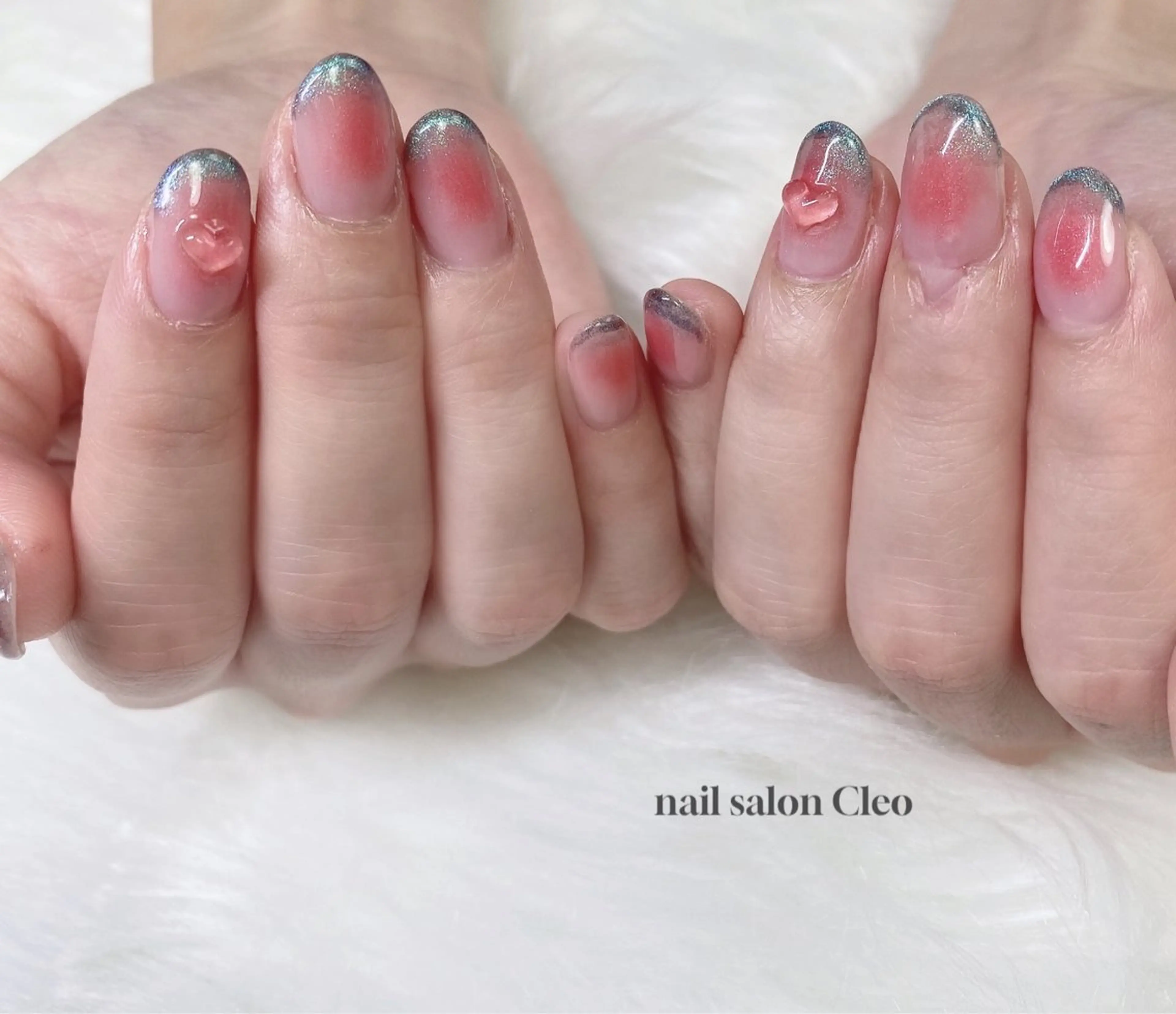 ネイル チークネイル クリアネイル ハート ピンク Cleo クレオのネイルデザイン