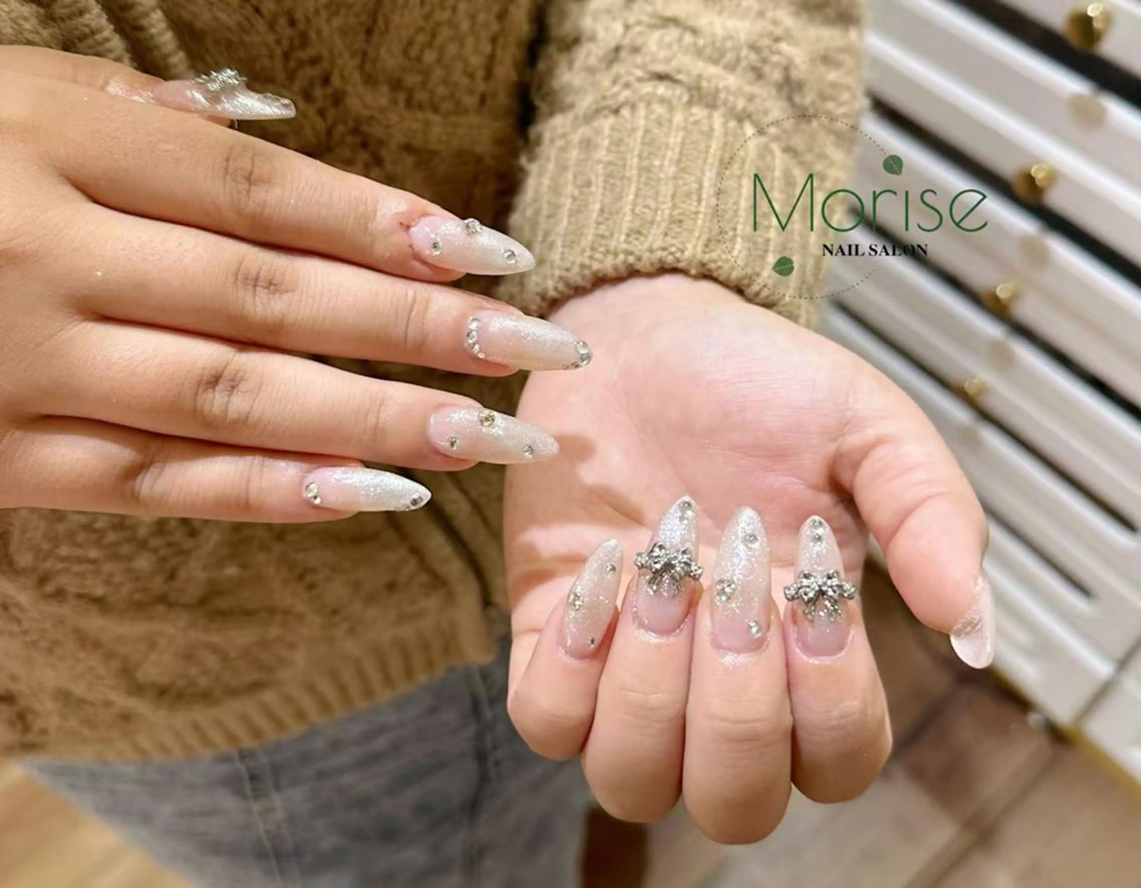 ネイル 長さ出し フレンチネイル ジェルネイル ガラスフレンチ 韓国ネイル MoriseNail 原宿店のネイルデザイン