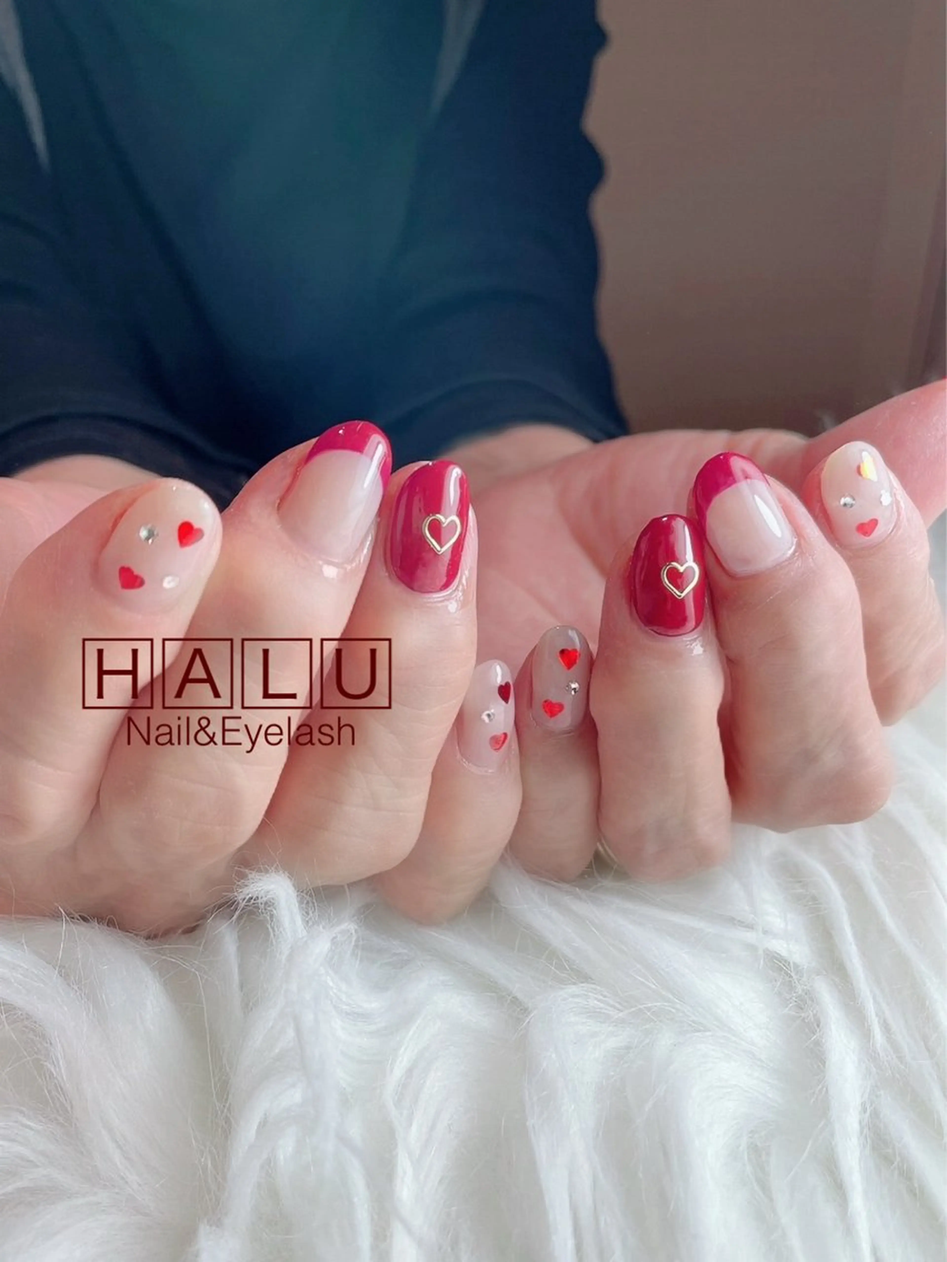 ネイル ハート 赤色 HALU ハルのネイルデザイン