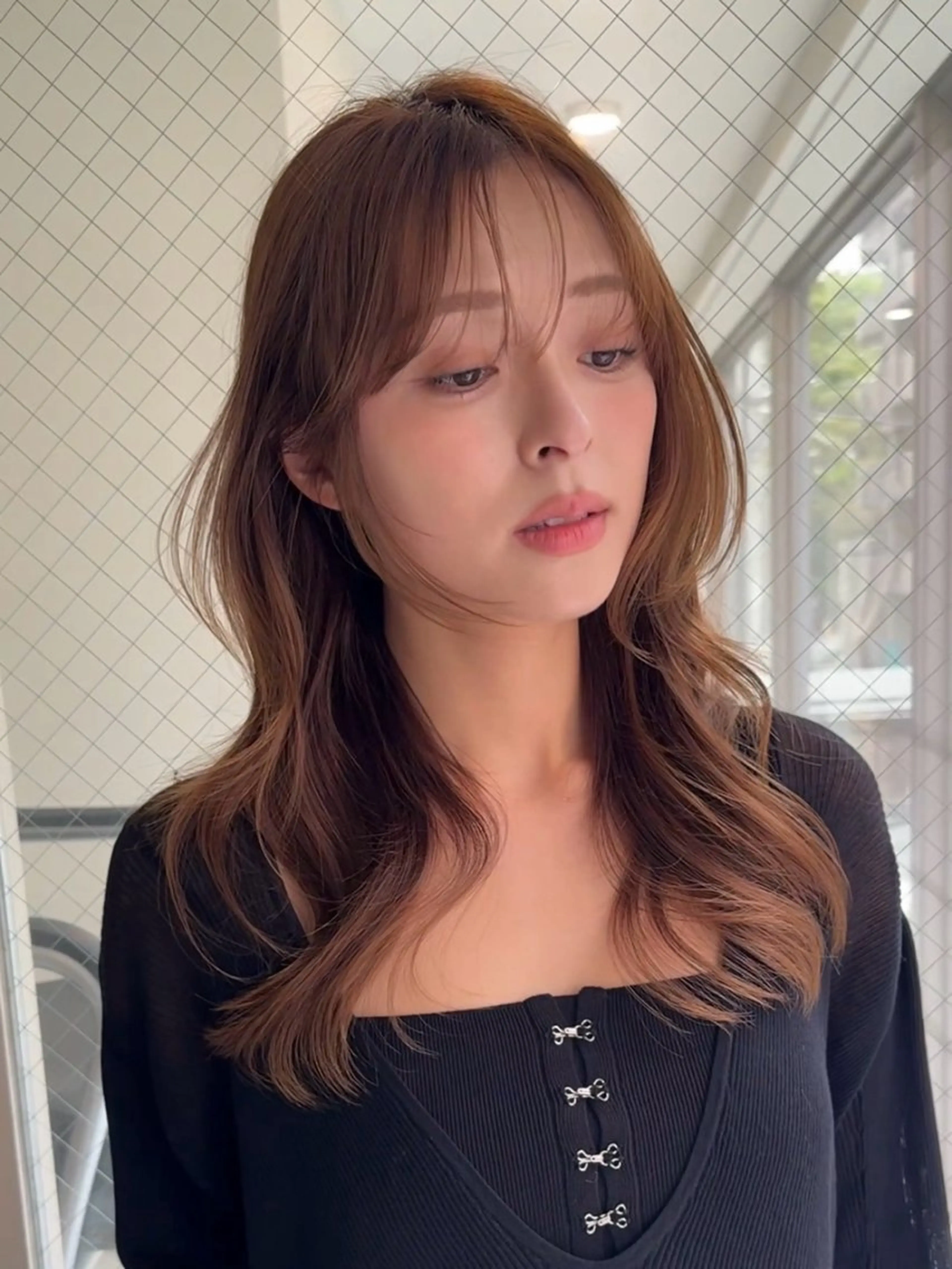 ミディアム カラー ヘアアレンジ カット ヘアカラー レイヤーカット/ボブ 似合わせ/透明感カラのヘアスタイル