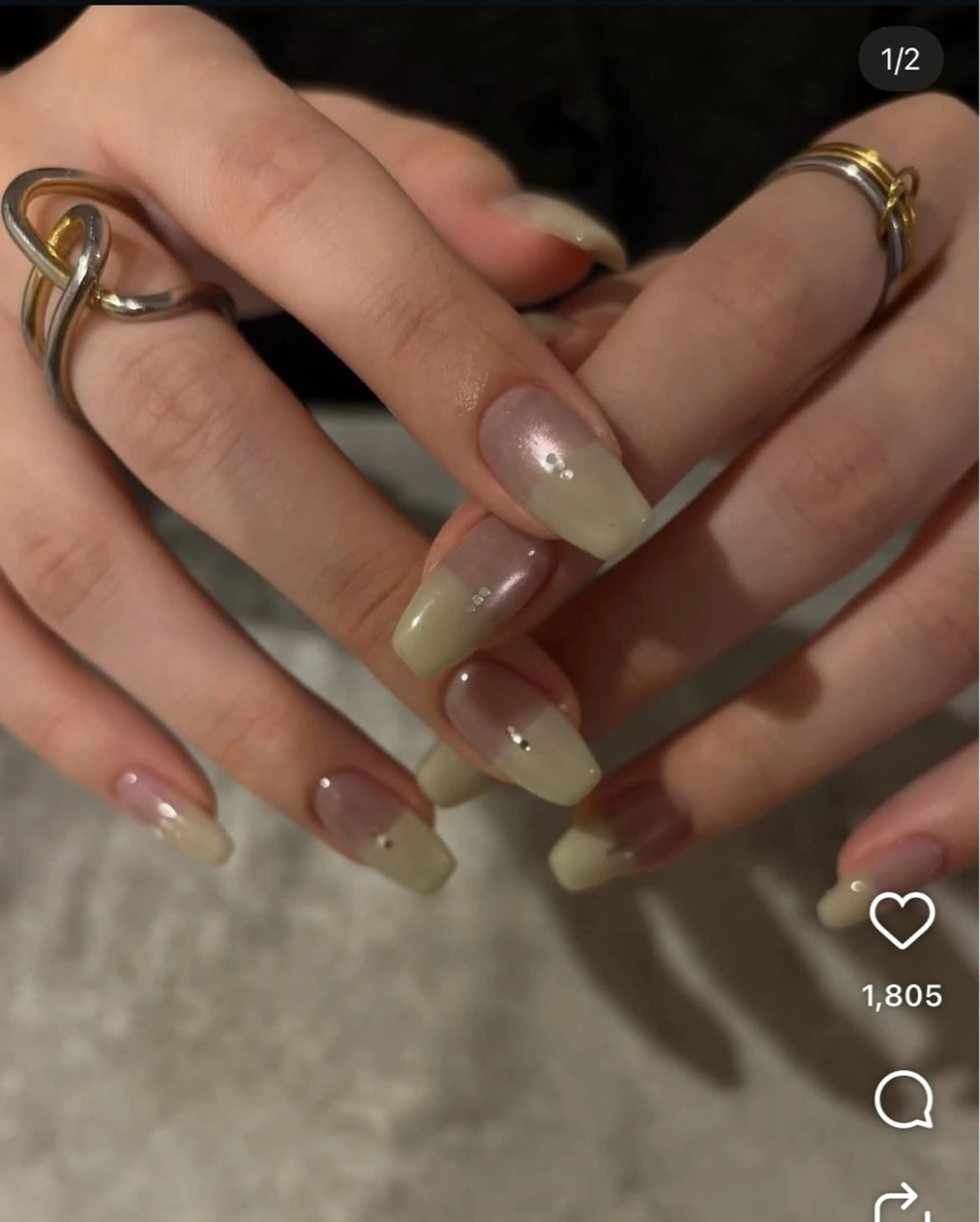 ネイル アートネイル オーロラネイル フレンチネイル ジェルネイル ガラスフレンチ RINN ANA.CHUOのネイルデザイン