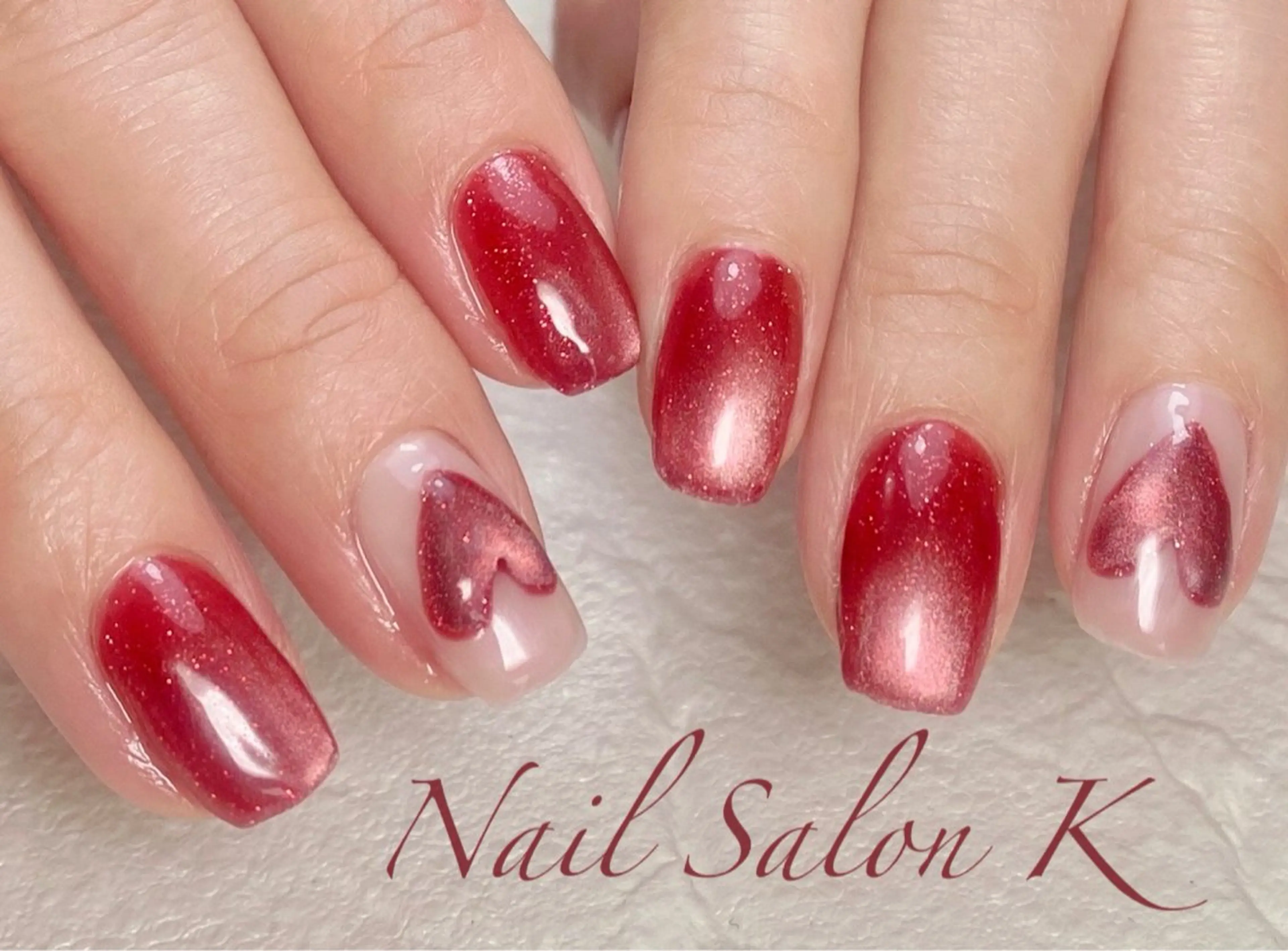 ネイル フラッシュネイル フラッシュマグ ハート マグネットネイル 赤色 ハンドネイル Nail Salon K 🧸美爪育成のネイルデザイン