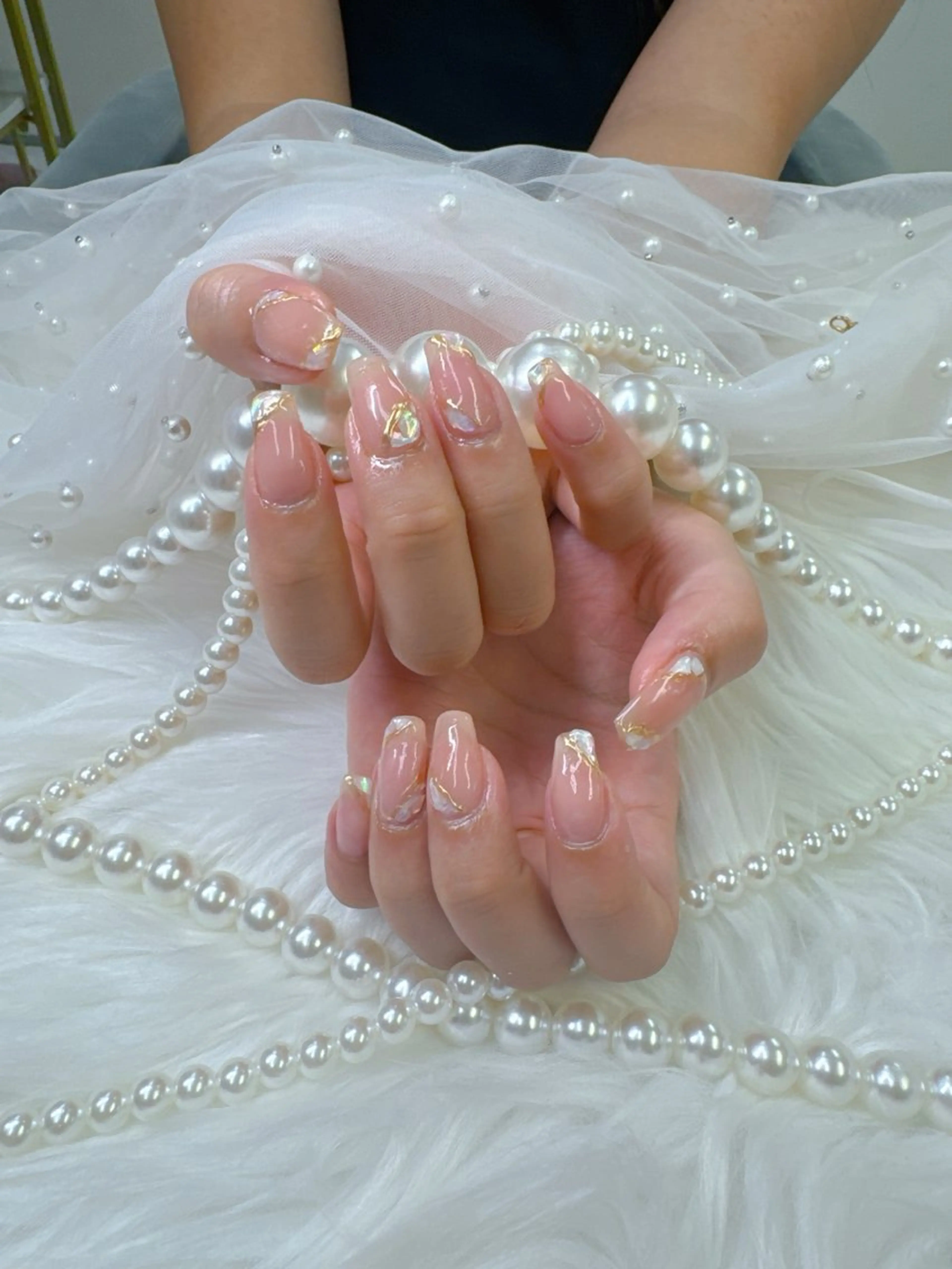 ネイル アートネイル べっ甲ネイル フレンチネイル ジェルネイル ガラスフレンチ Queeens nailのネイルデザイン