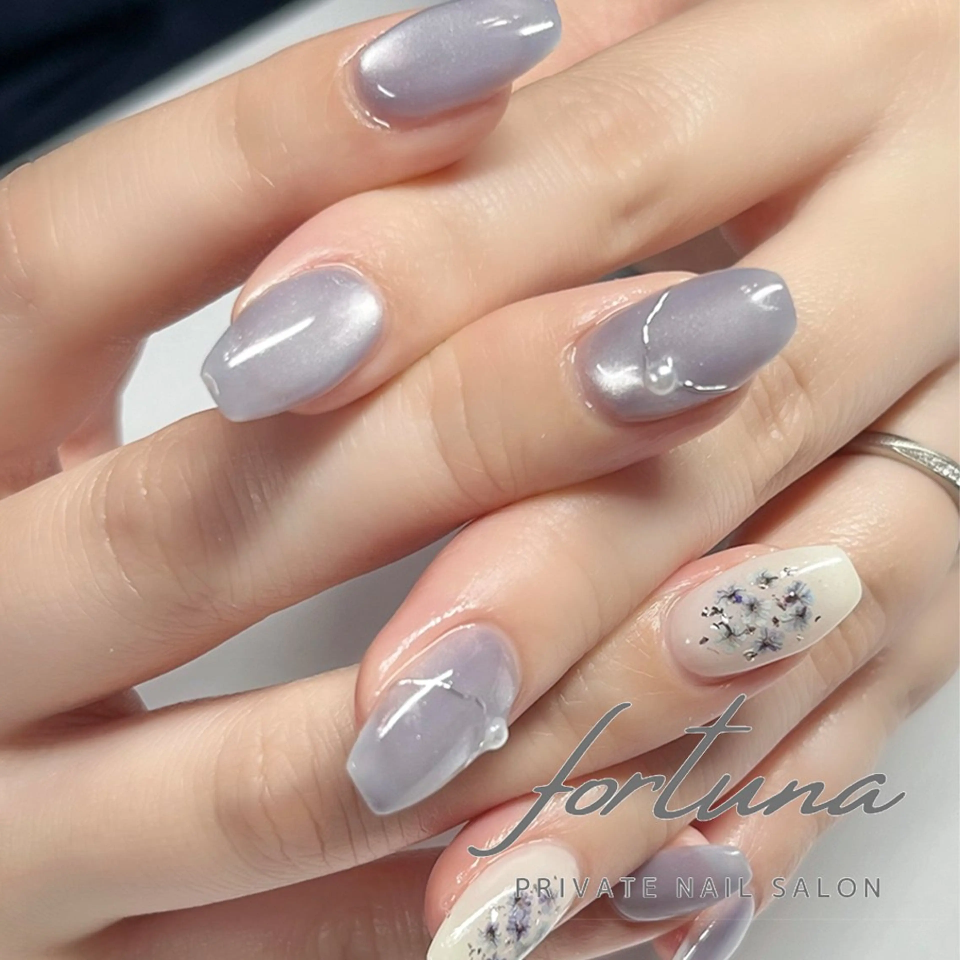 ネイル フラワーネイル ジェルネイル マグネットネイル パラジェル 春ネイル ハンドネイル fortuna 武藤裕美のネイルデザイン