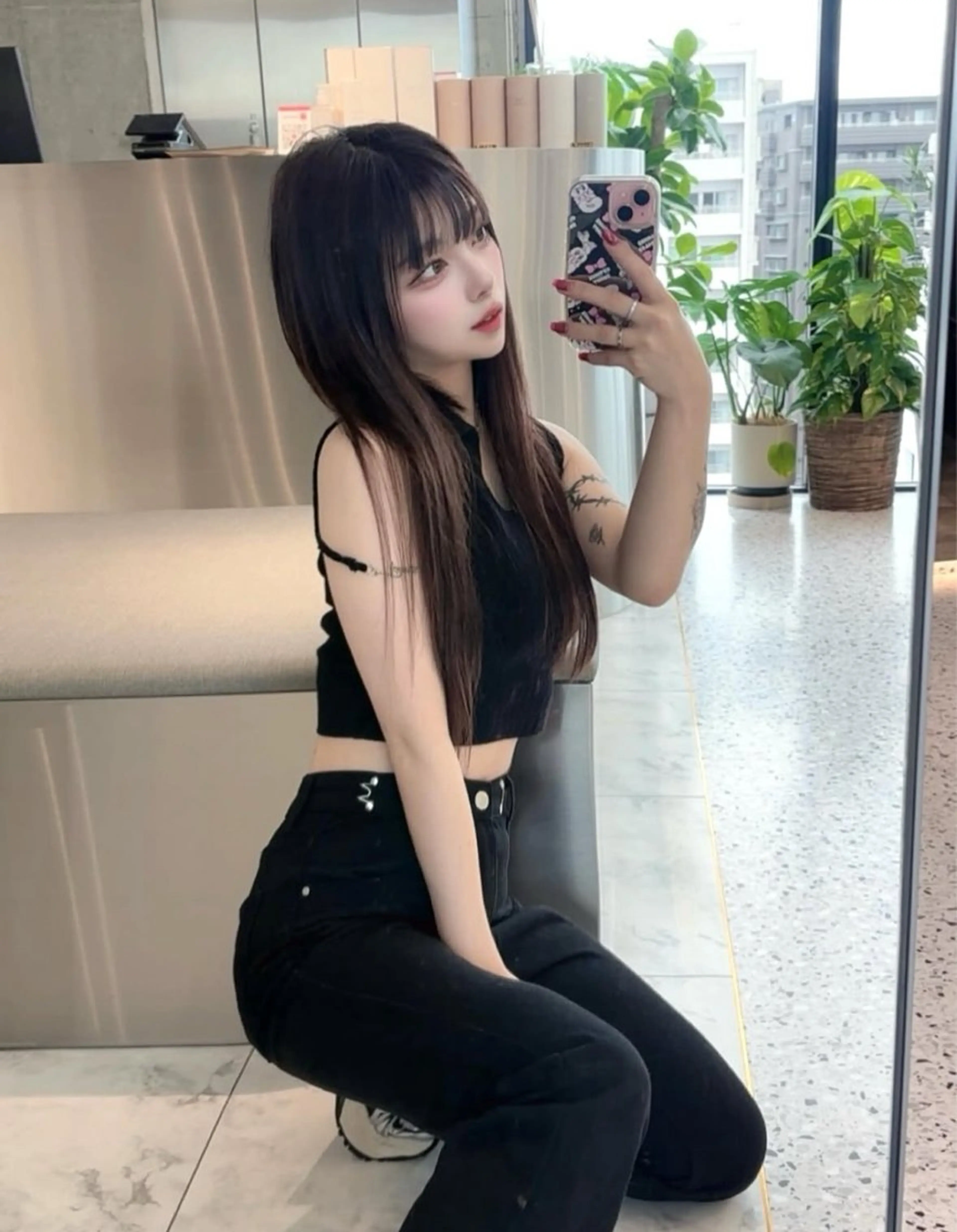 ミディアム カット ヘアカラー rina／ベージュ ワンホン/韓国ヘアのヘアスタイル