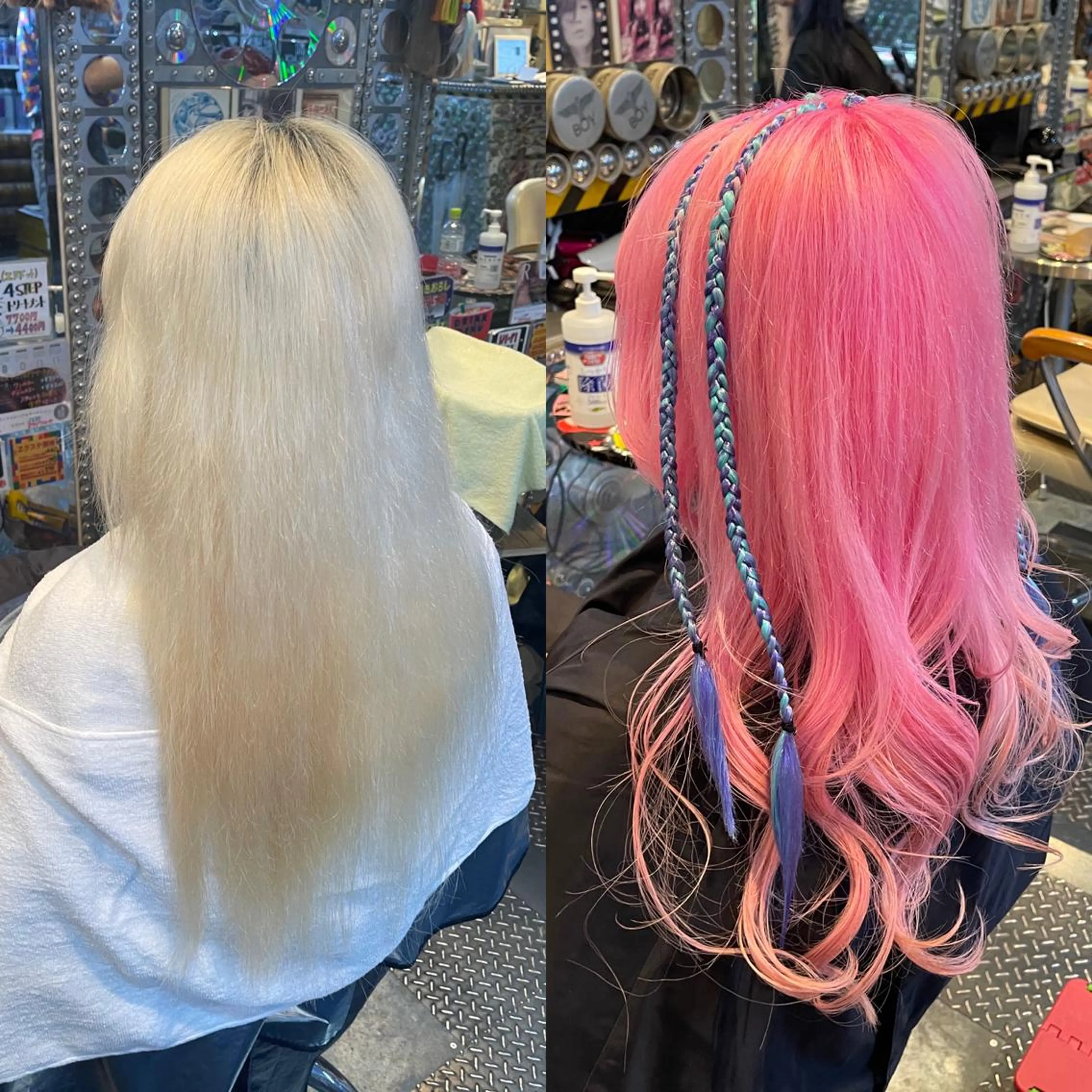 ロング カラー ヘアアレンジ ブリーチ ケアブリーチ ピンクカラー 🌈派手髪エクステ ブレイズ🌈ひろとのヘアスタイル