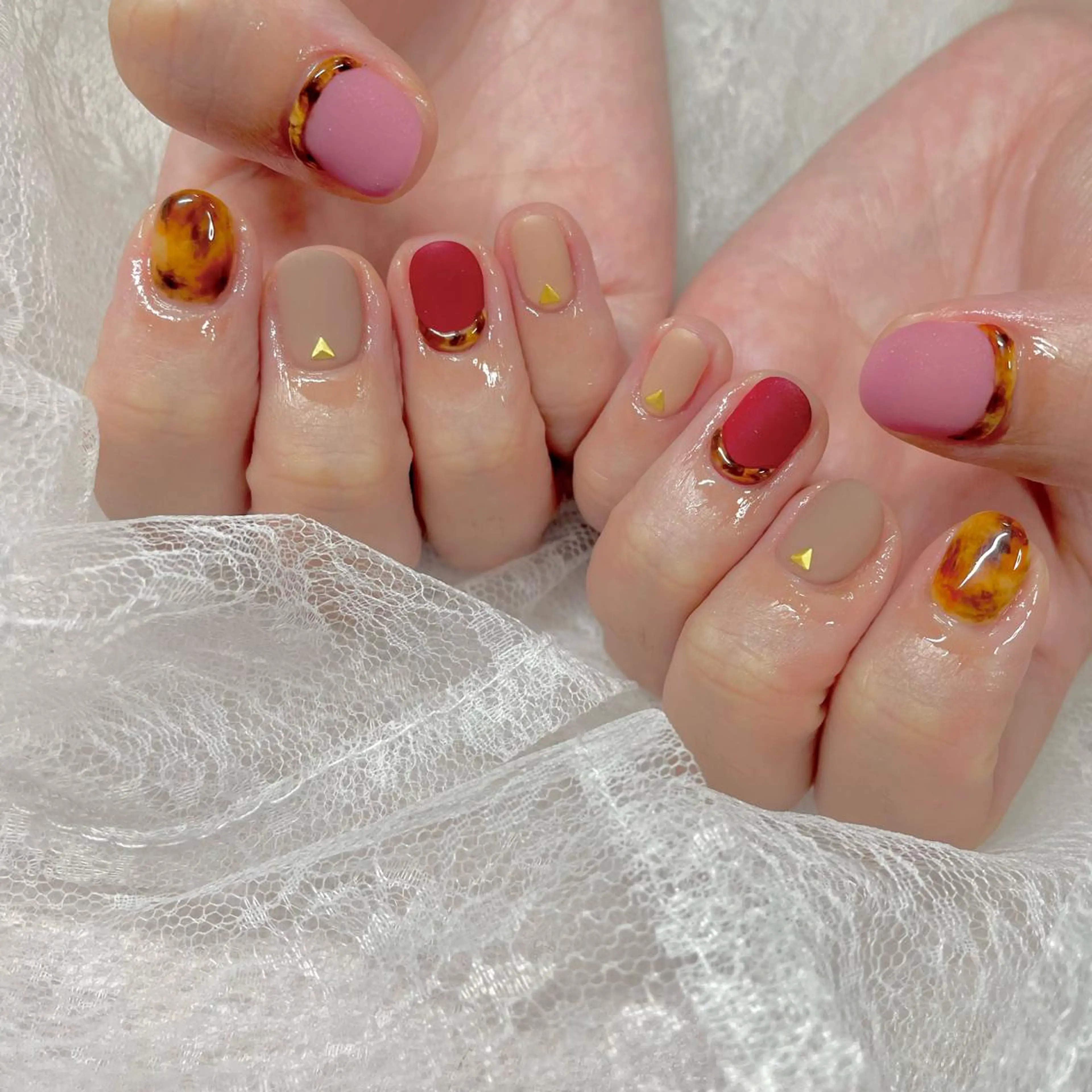 ネイル べっ甲ネイル ジェルネイル マットネイル パラジェル J terrace Nailのネイルデザイン