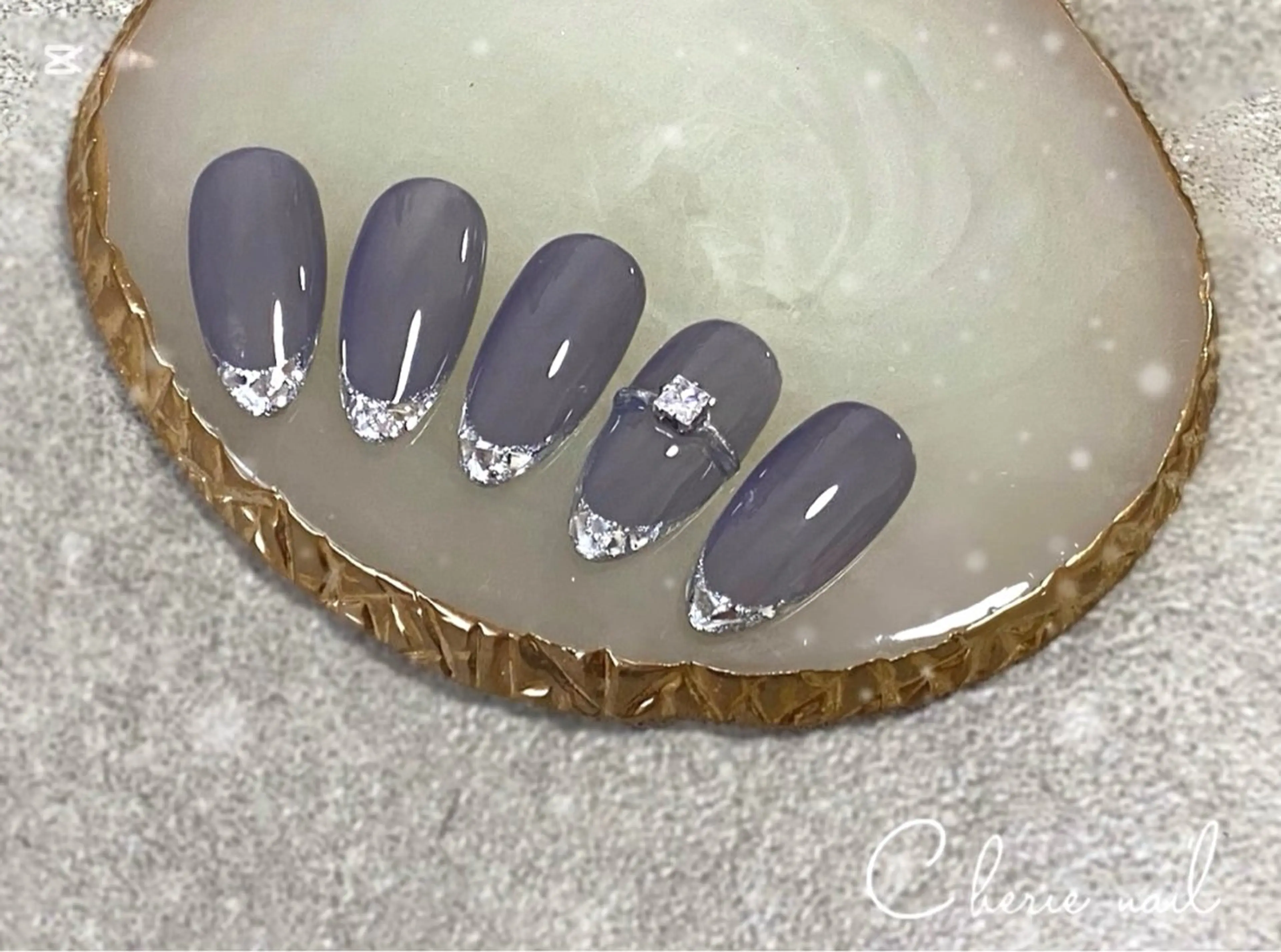 ネイル フレンチネイル ジェルネイル ガラスフレンチ パープル Cherienail yunaのネイルデザイン