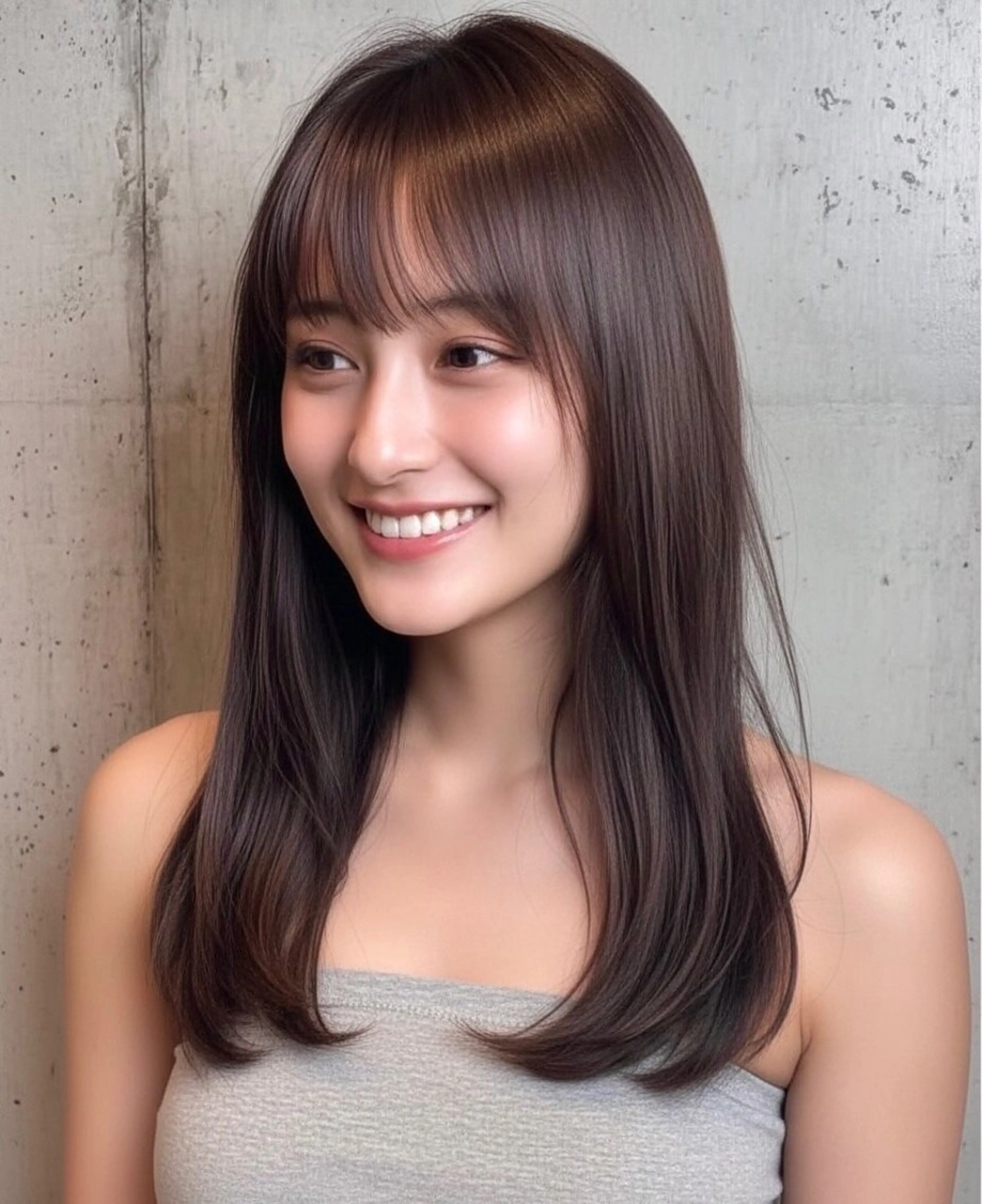 セミロング くびれヘア ヨシンモリ 韓国風ヘア レイヤーカット 似合わせカット 藤田大夢 /liberte高崎のヘアスタイル