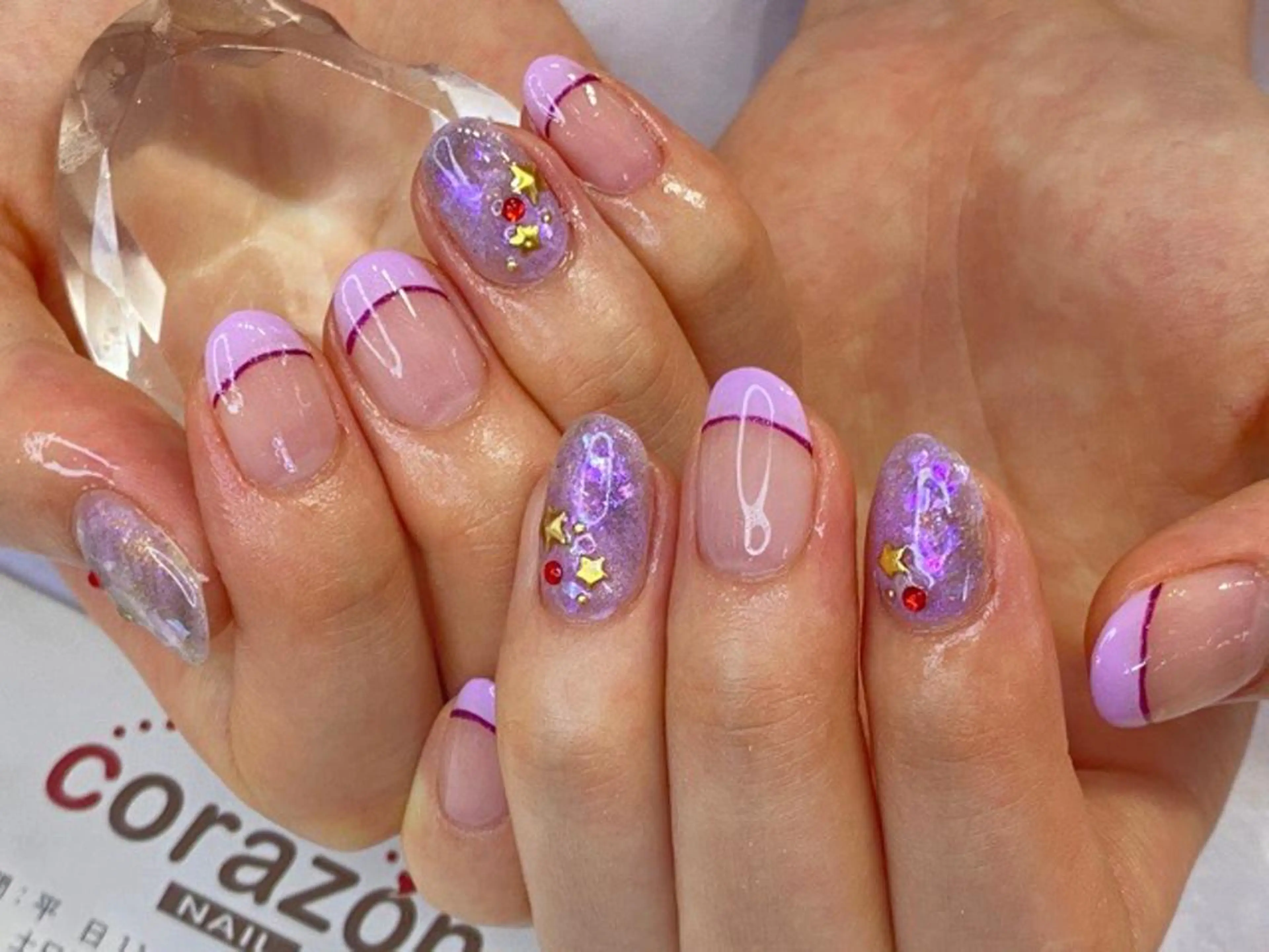 ネイル オーロラネイル フレンチネイル ニュアンスネイル ピンク パープル corazon所属・ネイリスト aicoのネイルデザイン